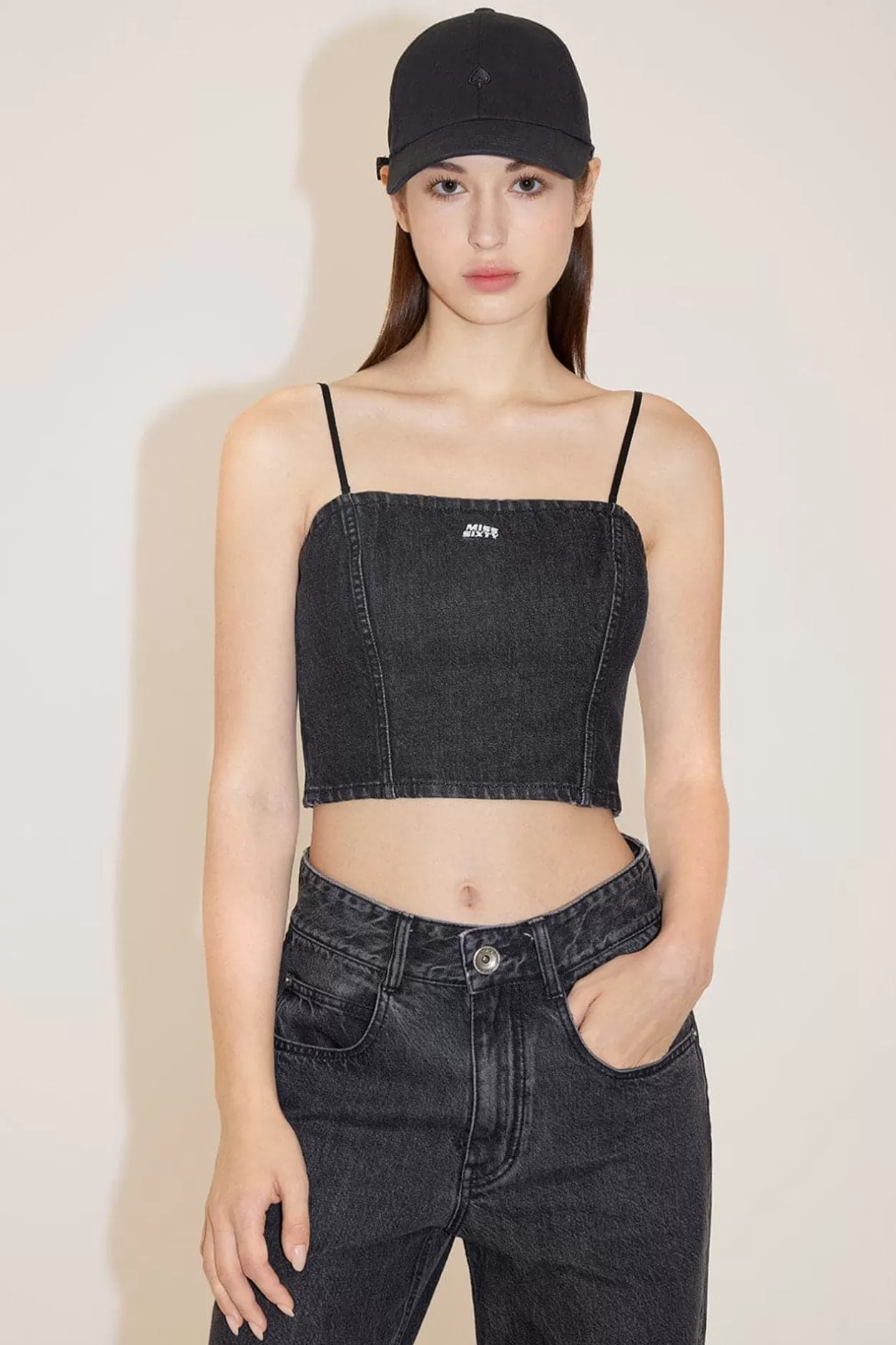 Miss Sixty Retro Denim Top With Detachable Straps Black Fog Cheap