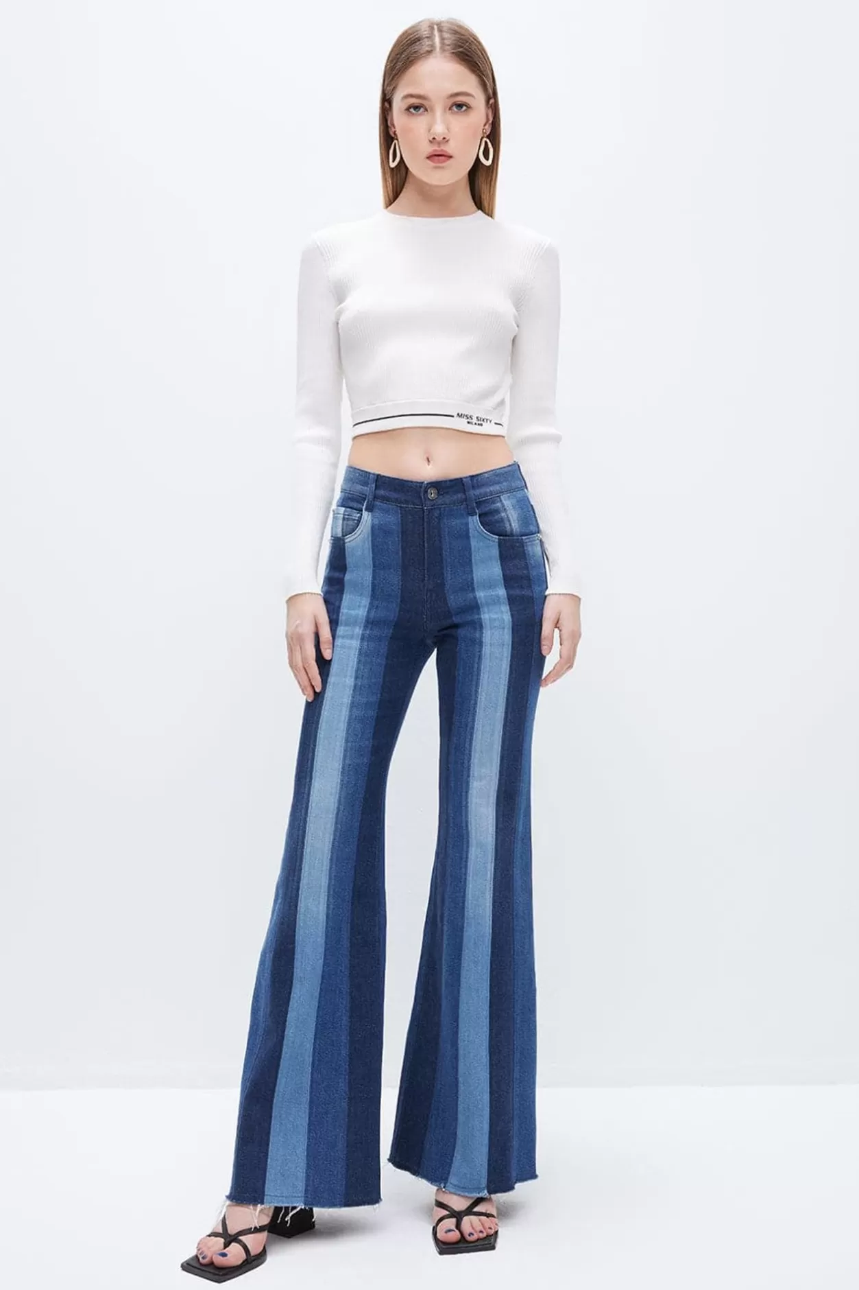 Miss Sixty Retro Paneled Slight Flared Jeans Middle Blue Store