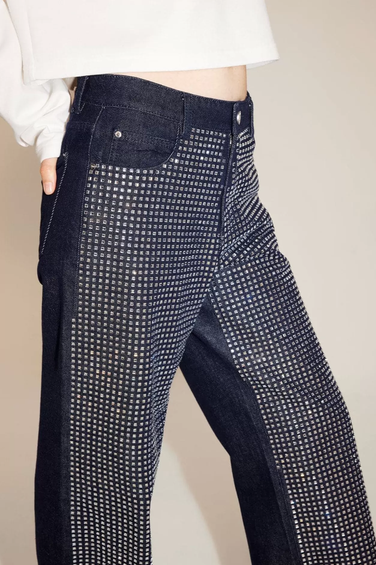 Miss Sixty Retro Wide Leg Jeans With Crystal Deep Blue Online