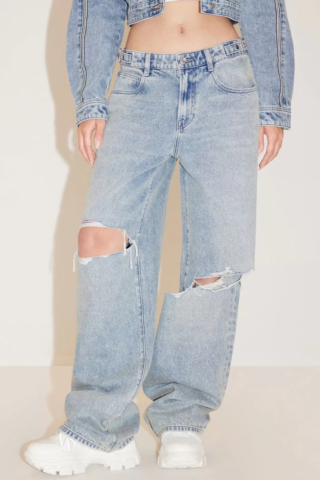 Miss Sixty Ripped Straight Leg Jeans Light Blue Clearance