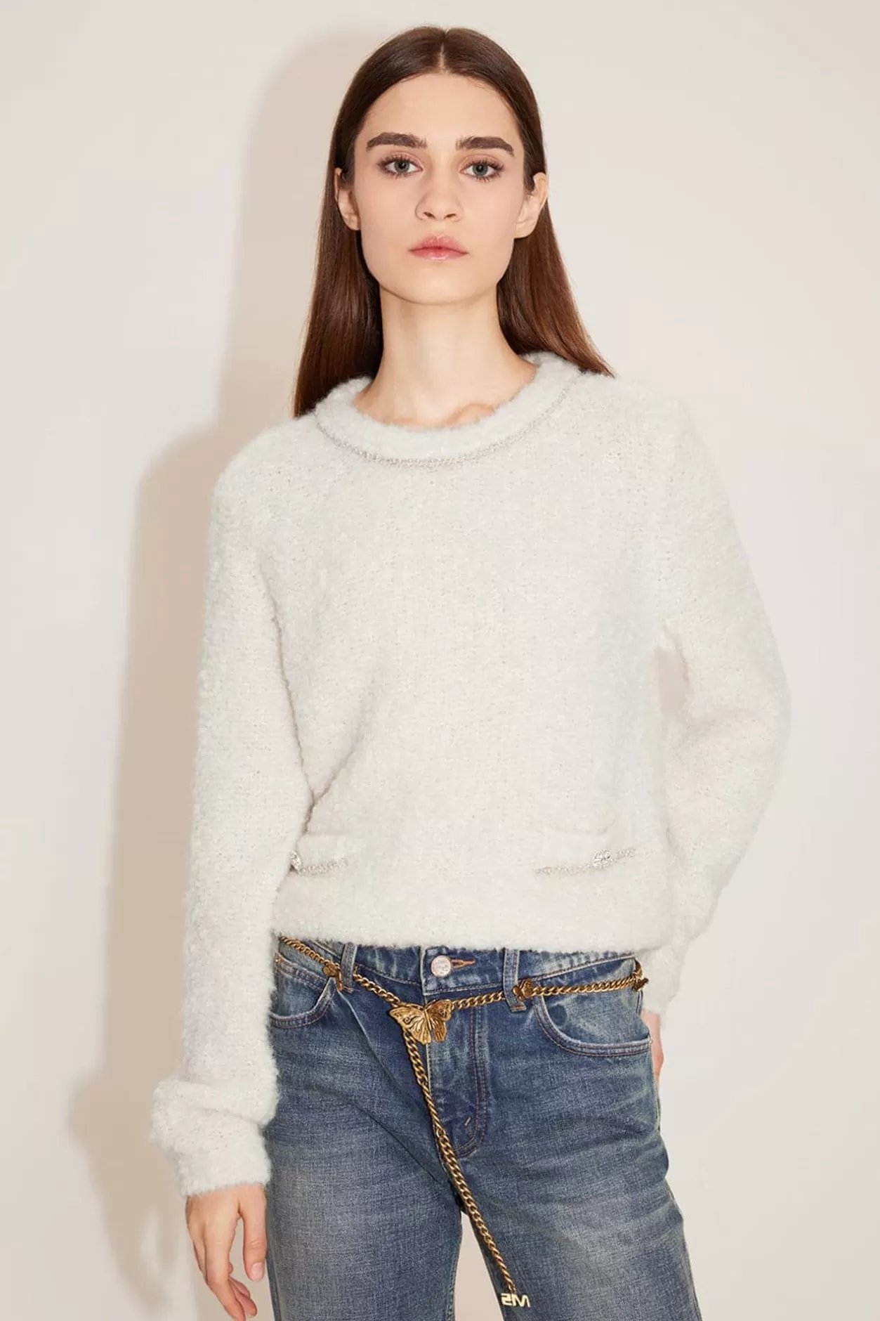 Miss Sixty Round Neck Beaded Wool Blend Sweater Best Sale