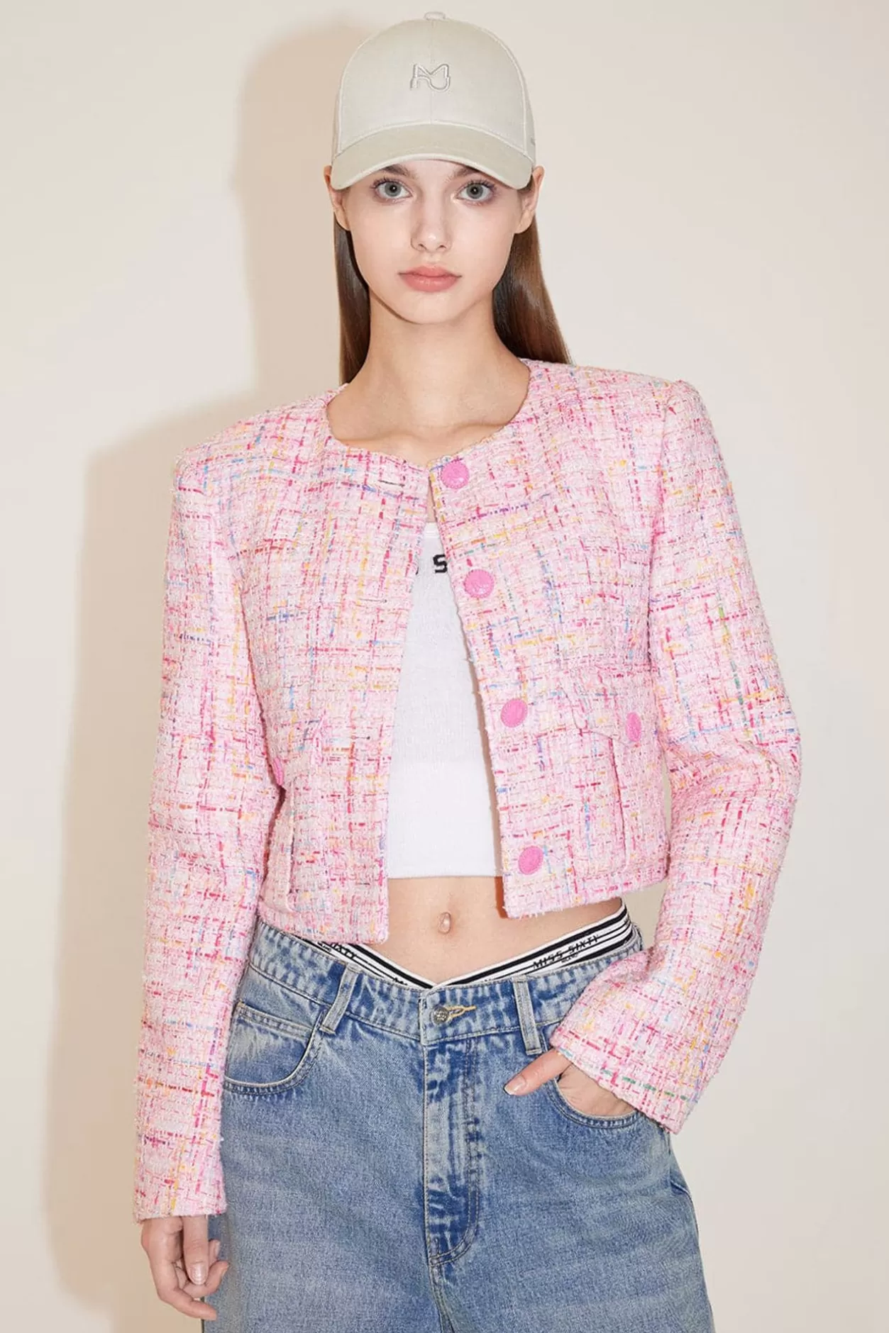 Miss Sixty Round Neck Cropped Jacket Pink Best