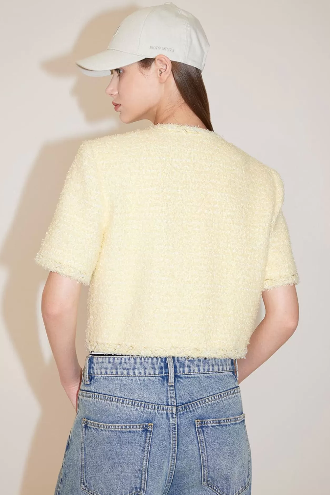 Miss Sixty Round Neck Cropped Woolen Jacket Yellow Online