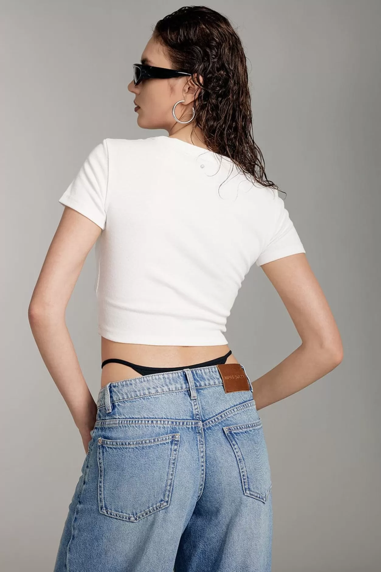 Miss Sixty Round Neck Shoulder Fit Slim Cropped T-Shirt Clearance