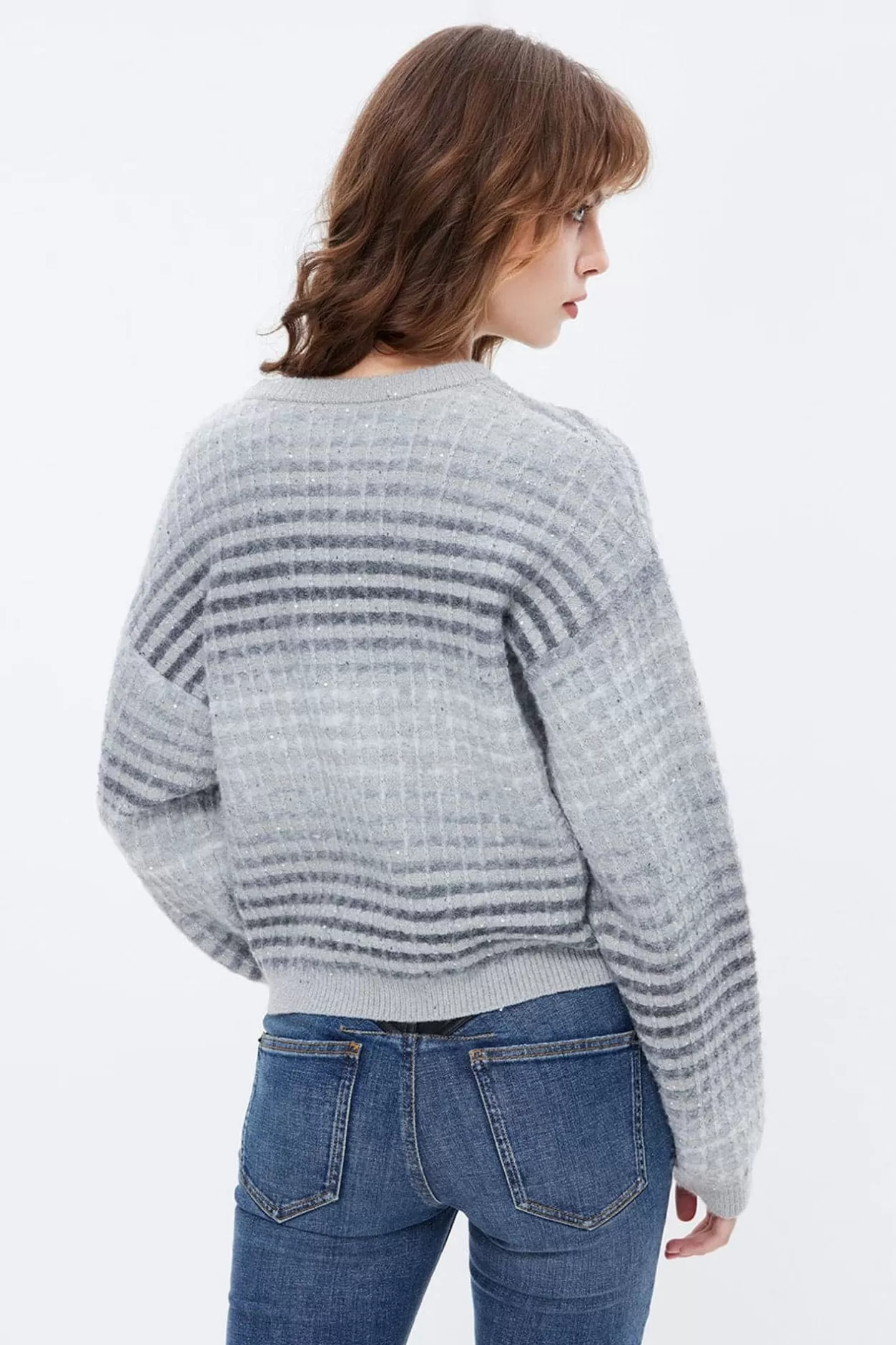 Miss Sixty Round Neck Slimming Gradient Mohair Knit Sweater Grey Discount