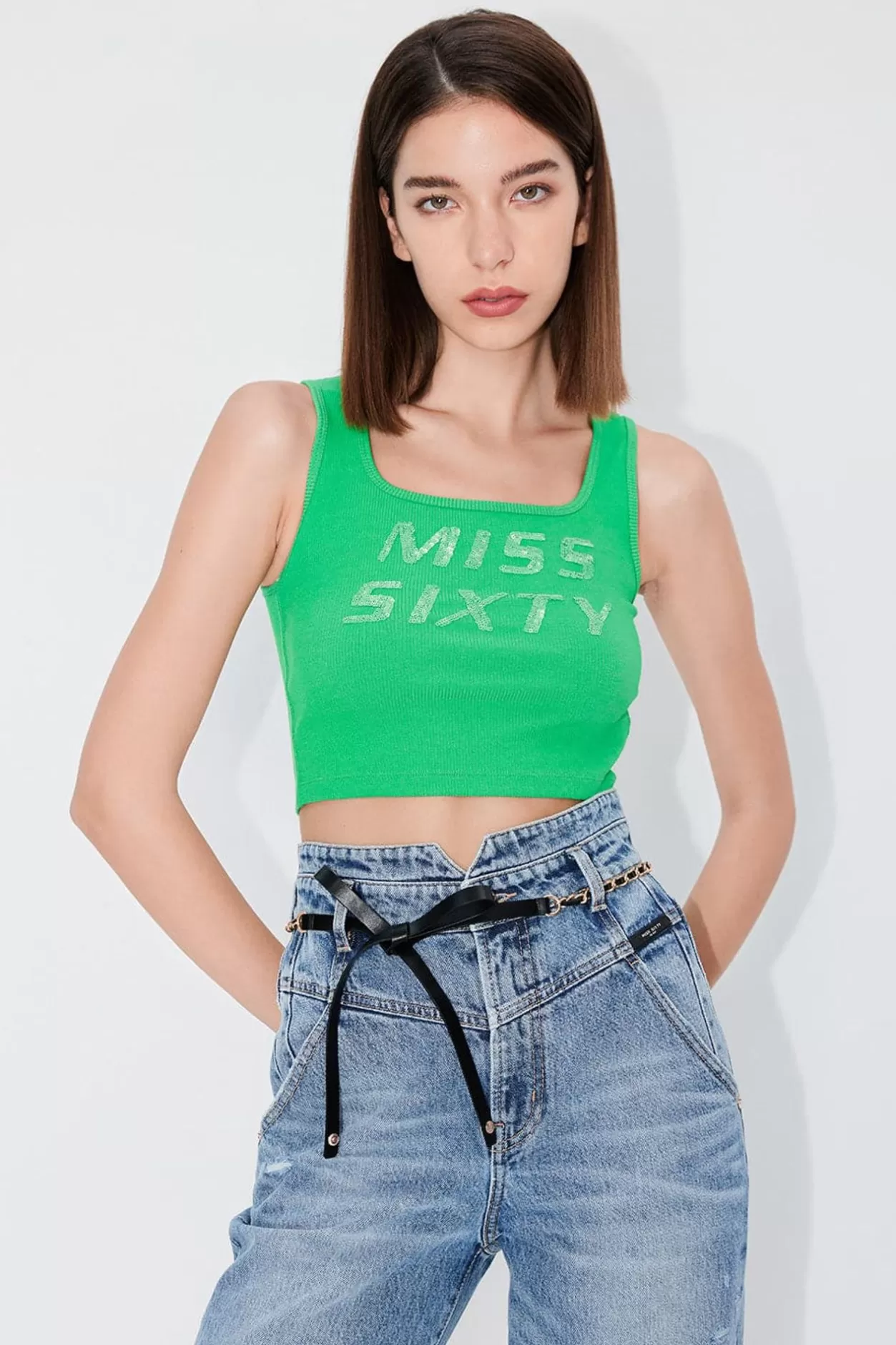 Miss Sixty Sequins Embroidered Knit Tank Top Clearance