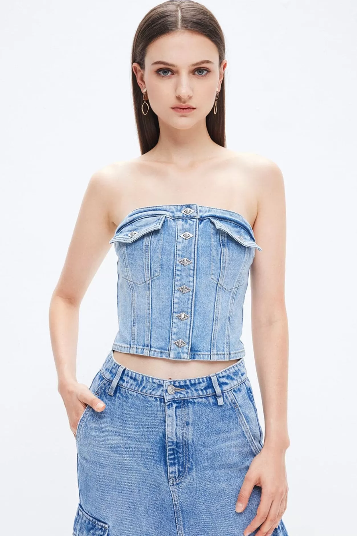 Miss Sixty Sexy Cargo Style Denim Tube Top Grey Blue Discount