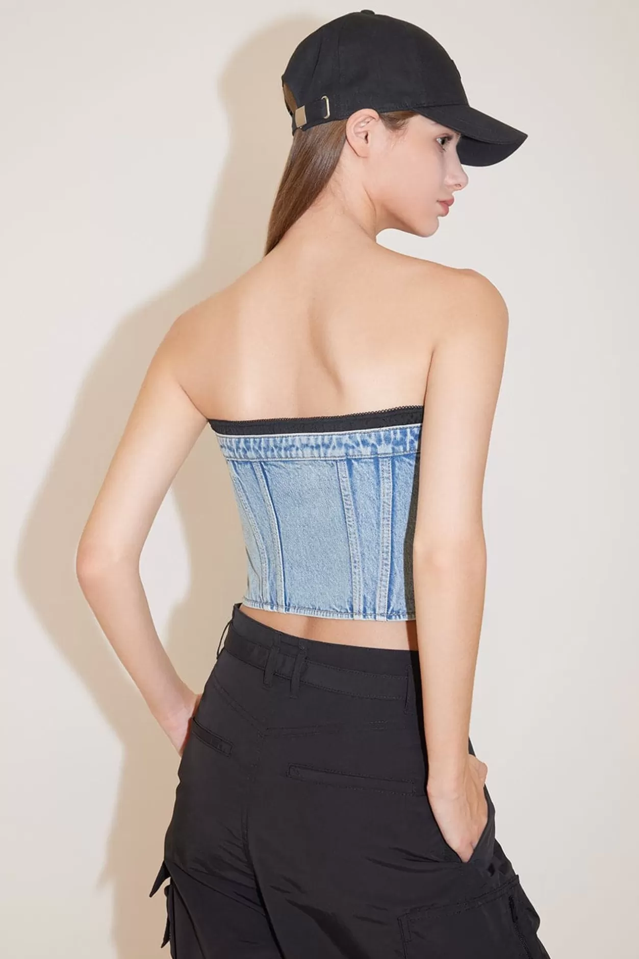 Miss Sixty Sexy Denim Top With Splicing Design Middle Blue Clearance