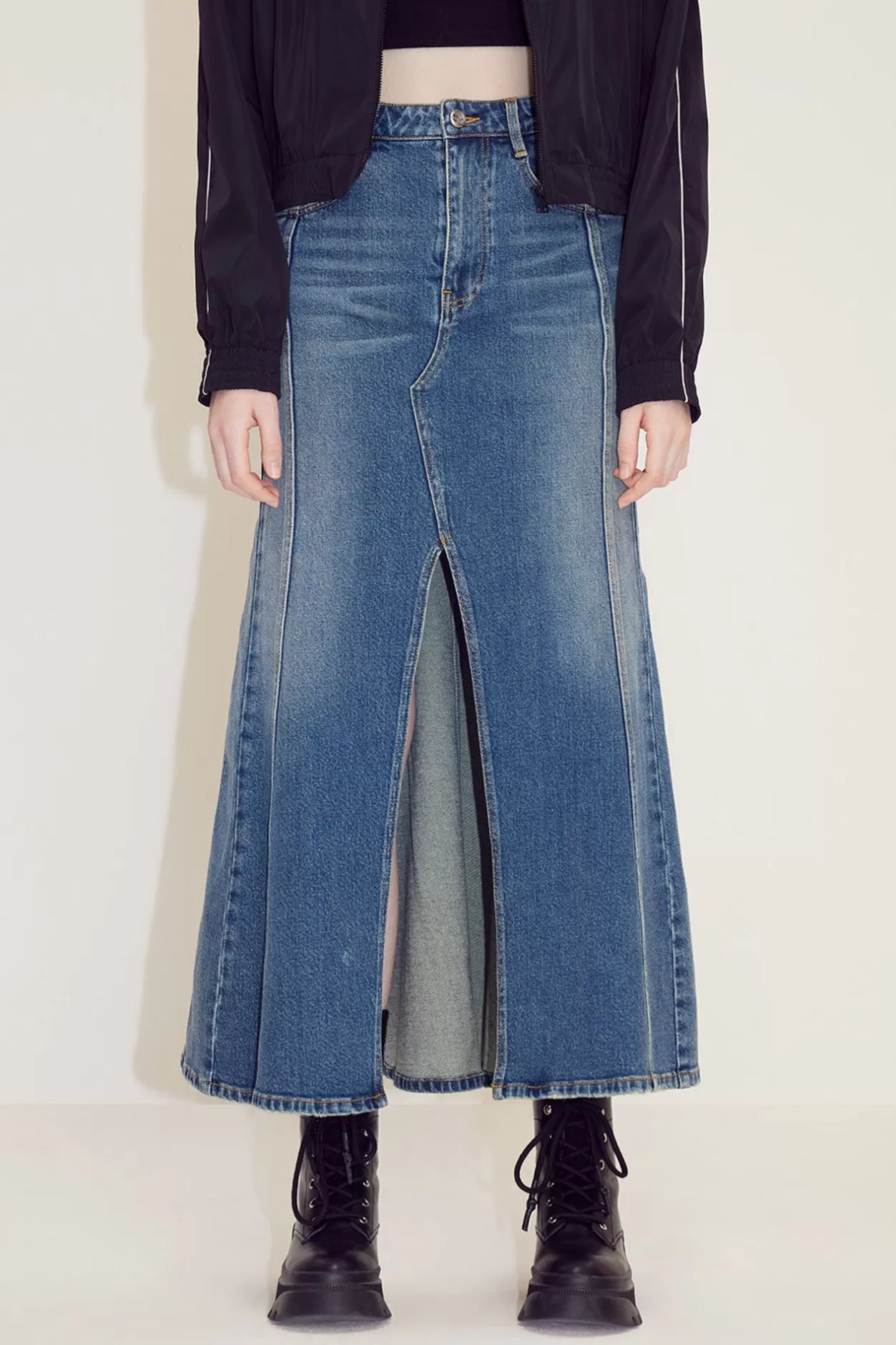 Miss Sixty Sexy Front Slit Retro Denim Skirt Middle Blue Hot