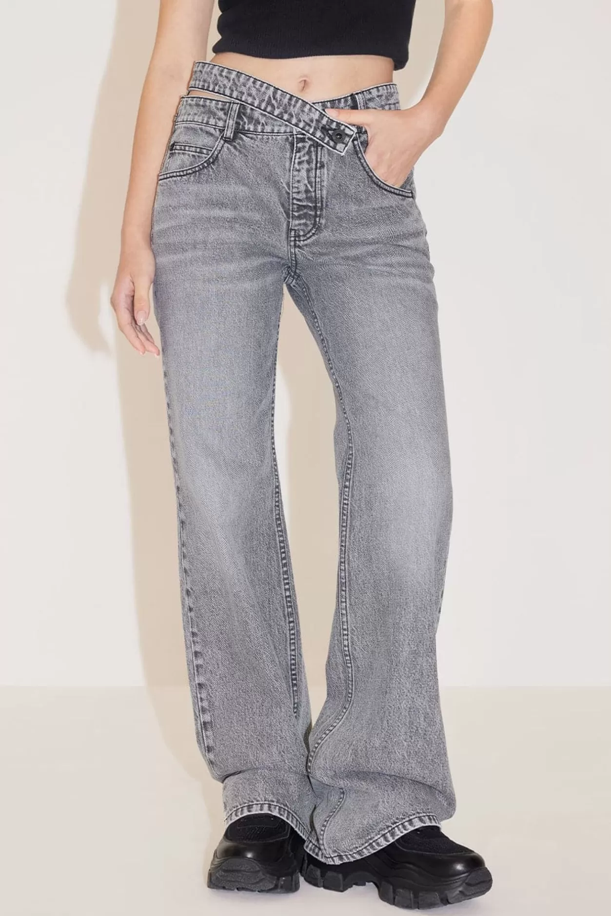 Miss Sixty Sexy Hollow Waist Flared Jeans Black Fog Store