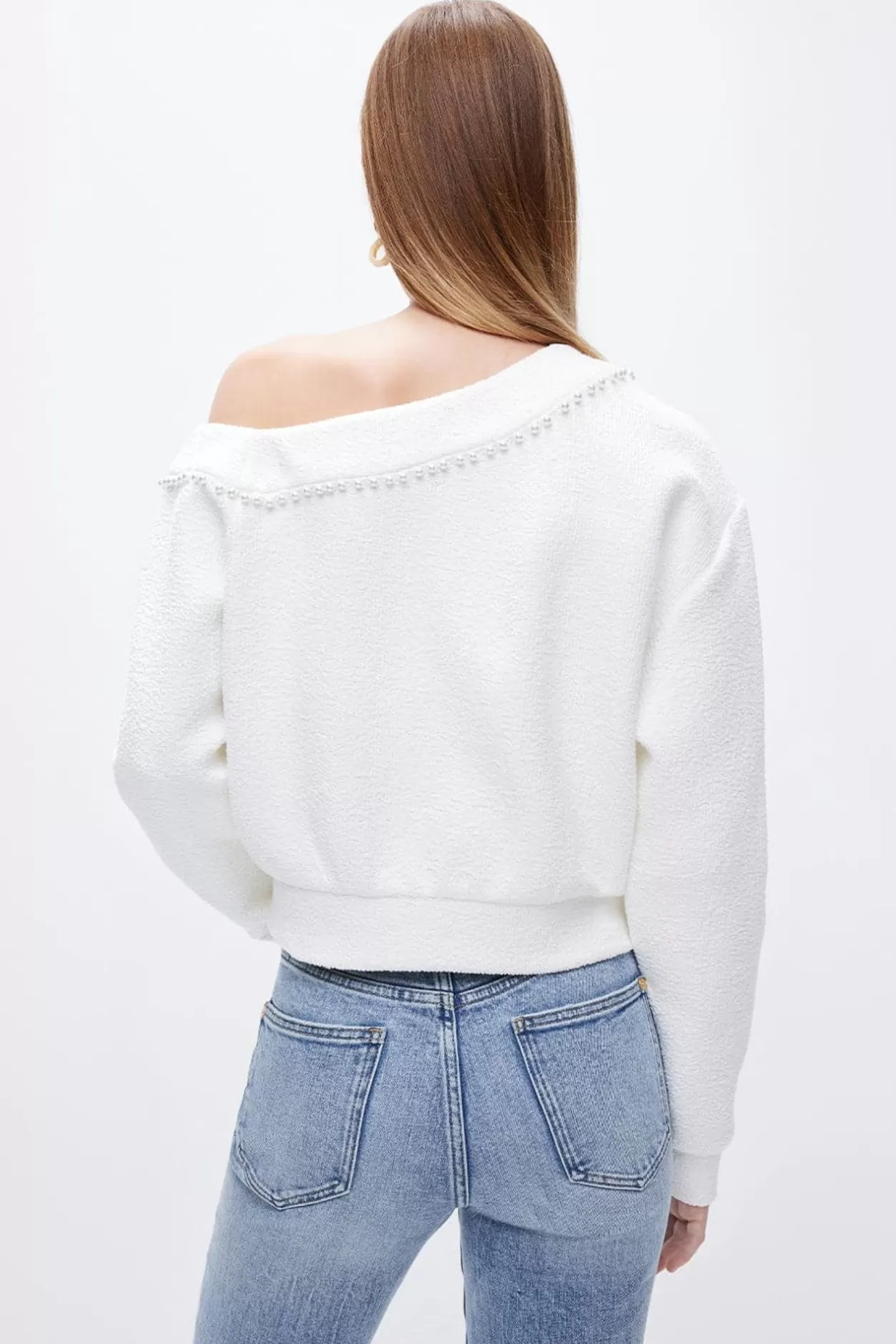 Miss Sixty Sexy Off-Shoulder Pearl Sweater White Shop