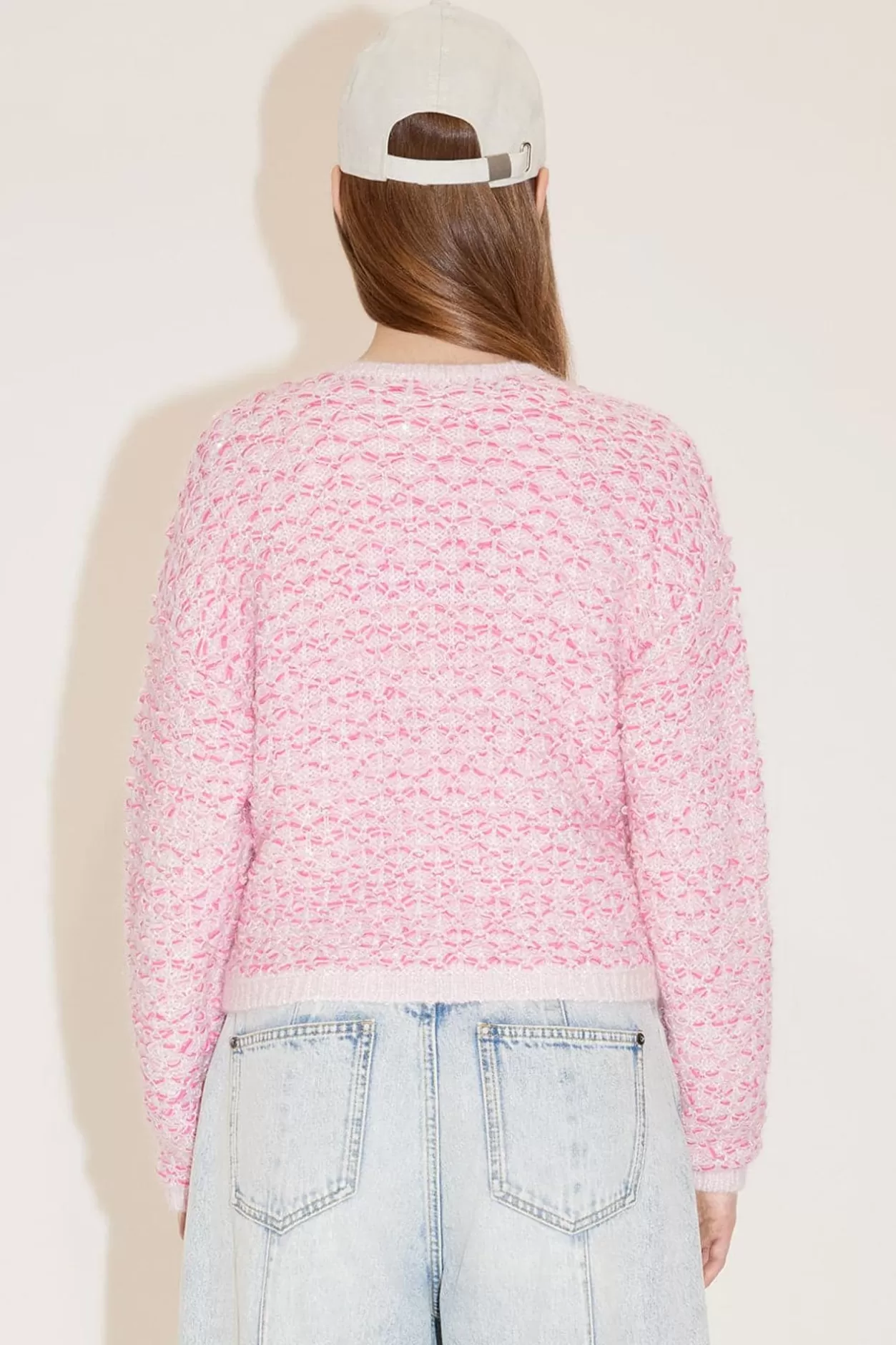 Miss Sixty Sheer Ribbed Knitted Cardigan Pink Fashion