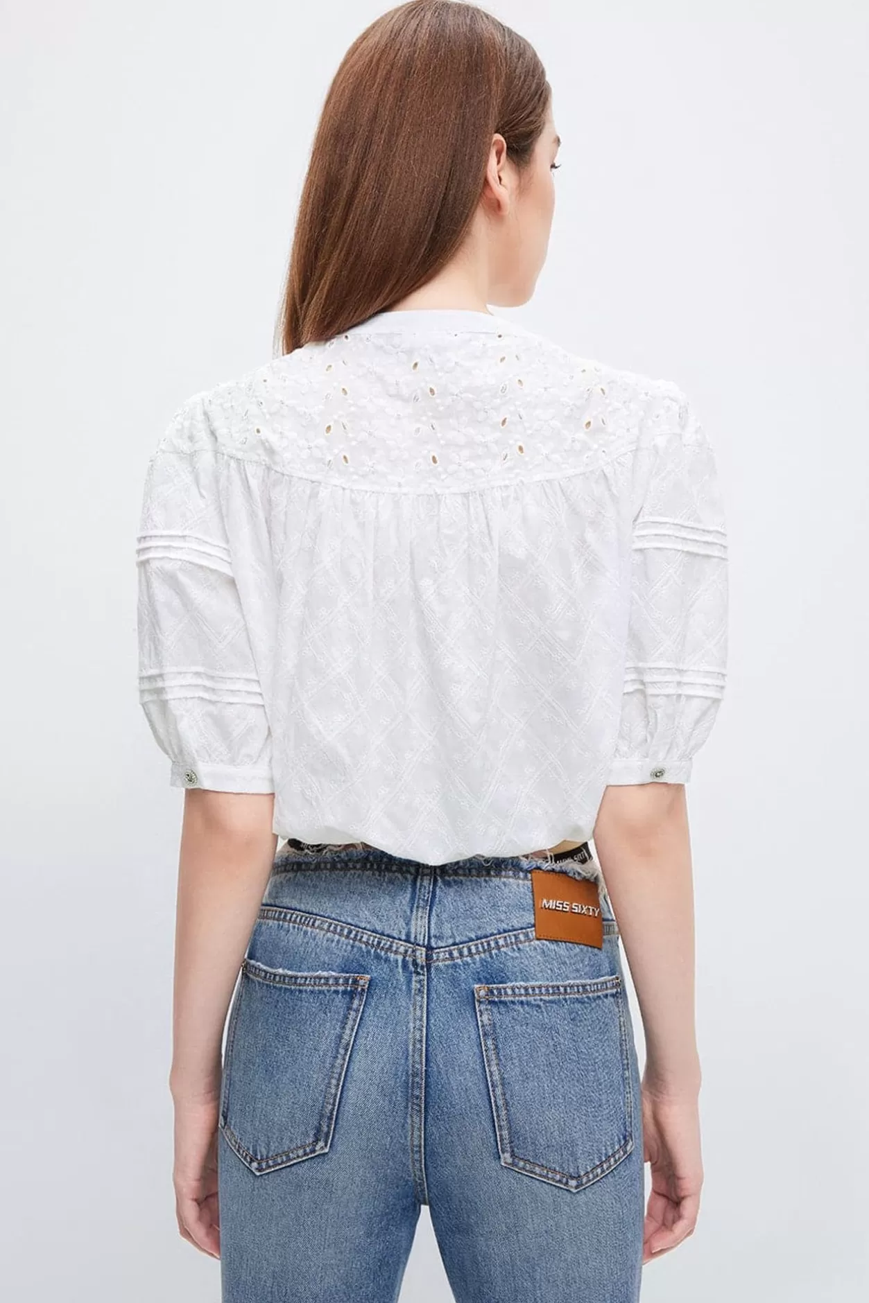 Miss Sixty Short-Sleeves Shirt With Beaded Bow Bright White Online