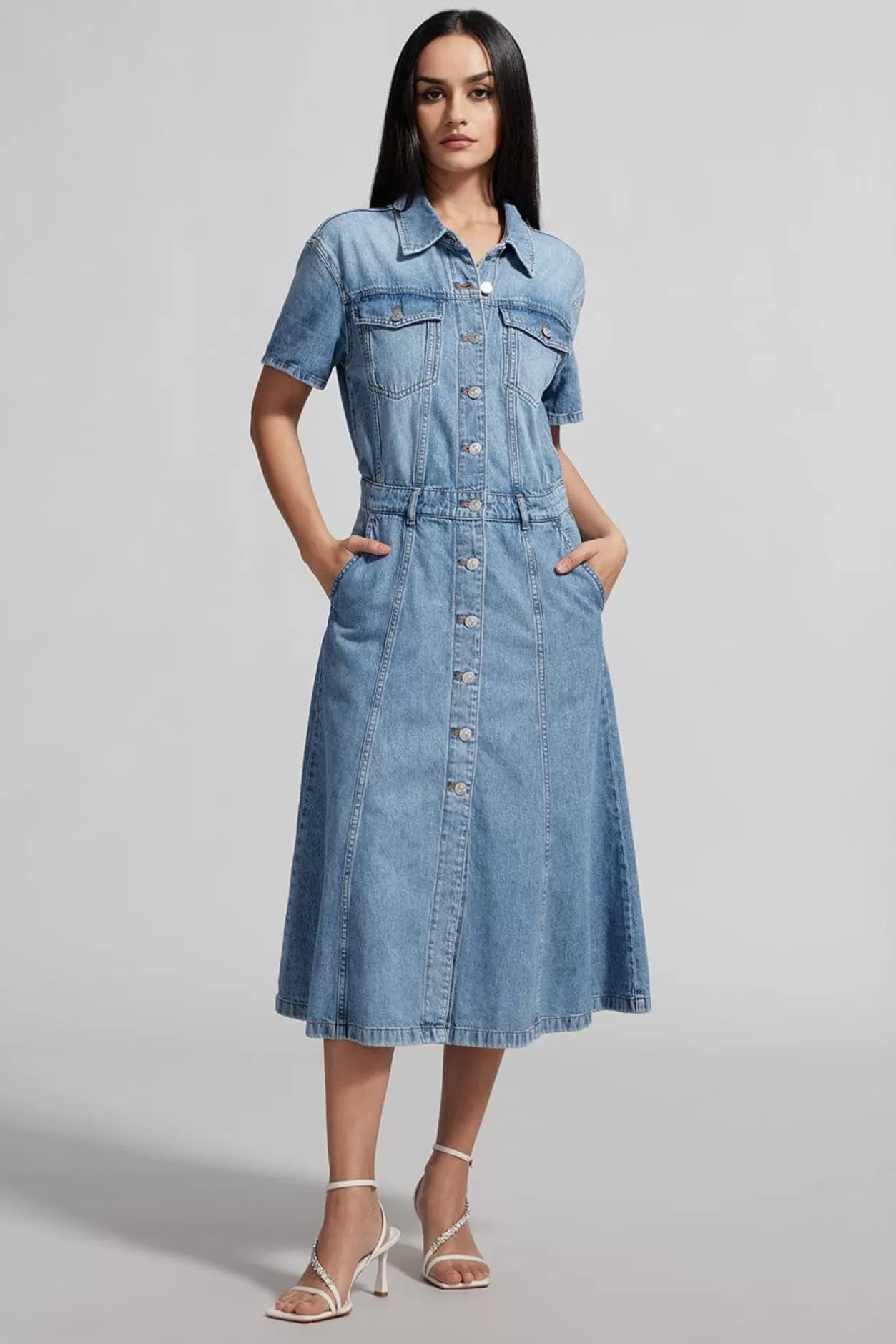 Miss Sixty Single Breasted Denim Dress Dark Blue Discount