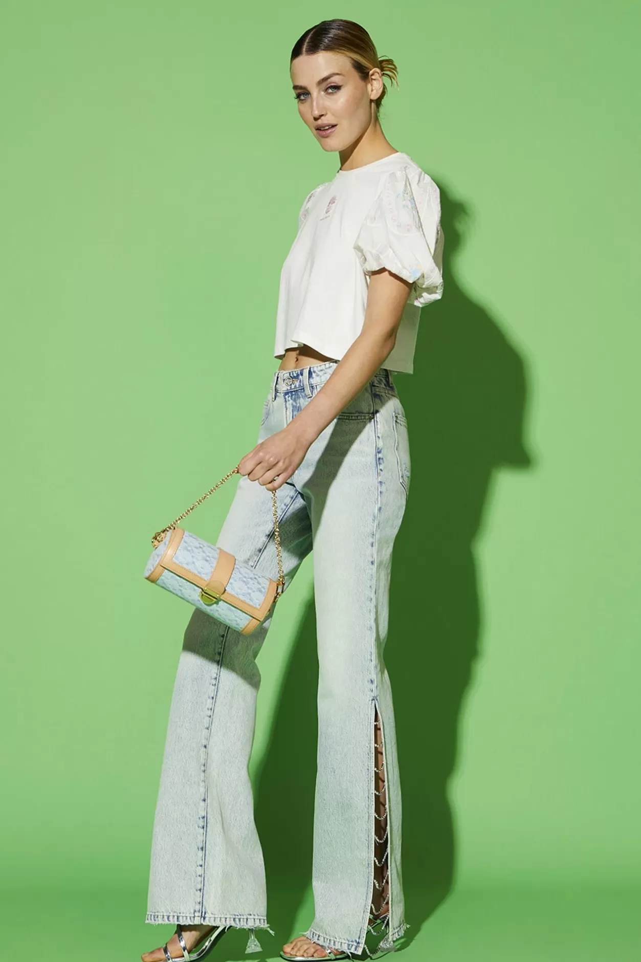 Miss Sixty Slit Draped Wide-Leg Jeans Light Blue Online