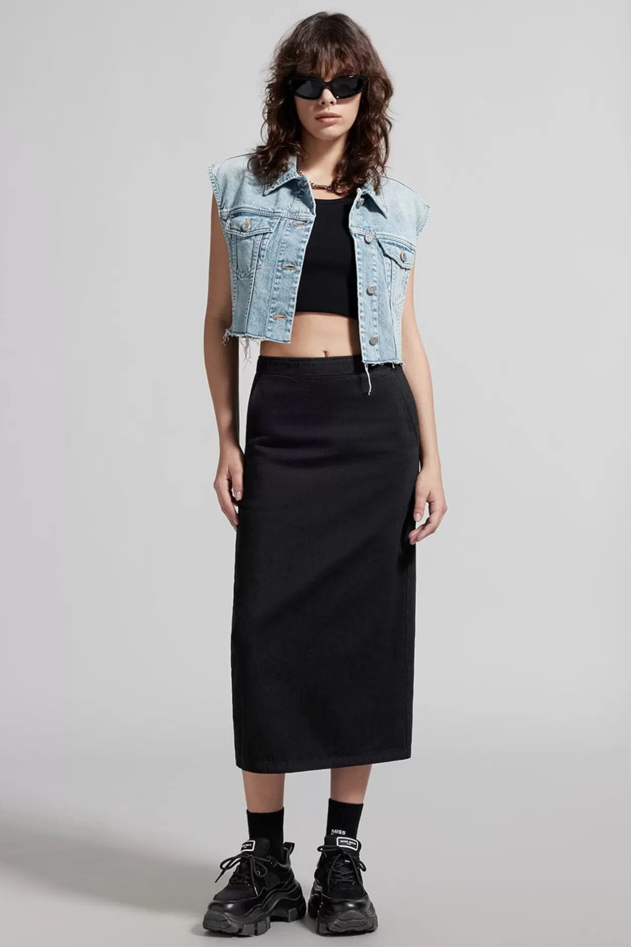 Miss Sixty Slit Straight Denim Skirt Black Online