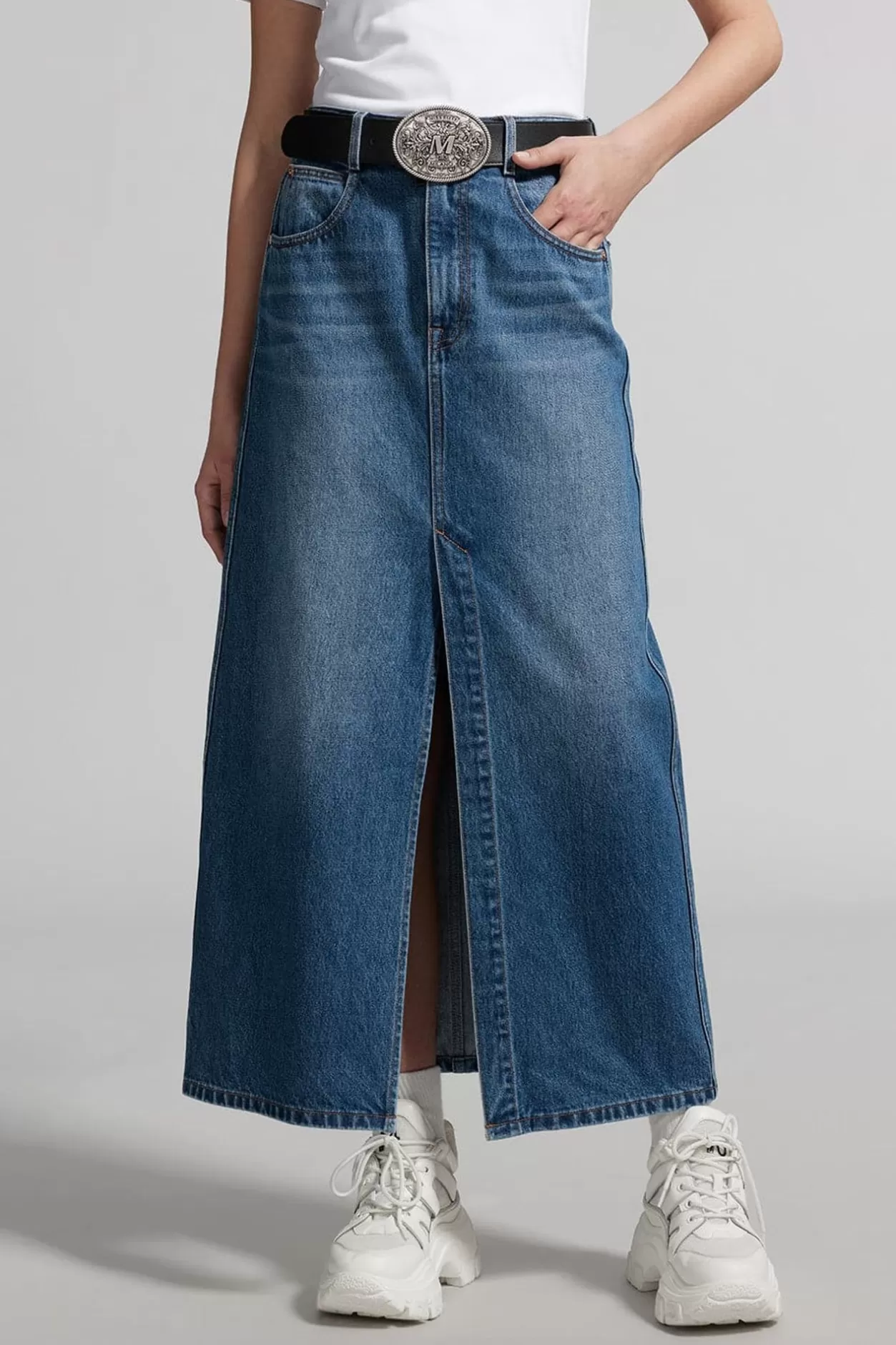 Miss Sixty Split-Hem Denim Maxi Skirt Dark Blue Store