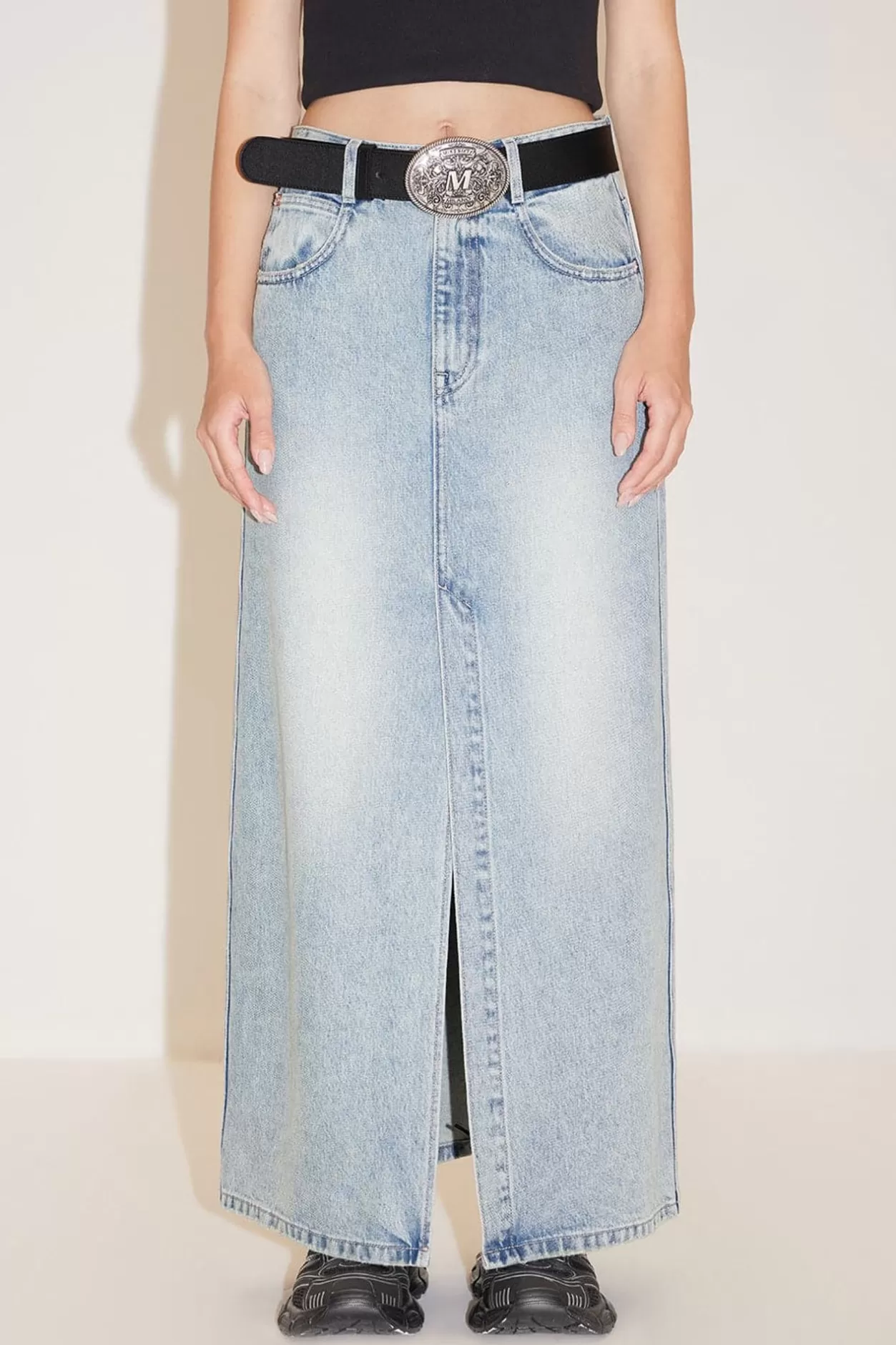 Miss Sixty Split-Hem Denim Maxi Skirt Light Blue Discount