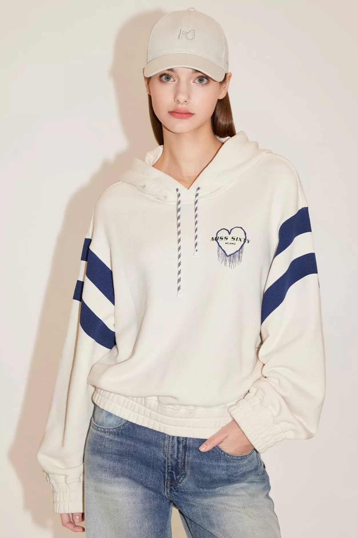 Miss Sixty Sporty Colour Block Hooded Sweatshirt Off White Shop