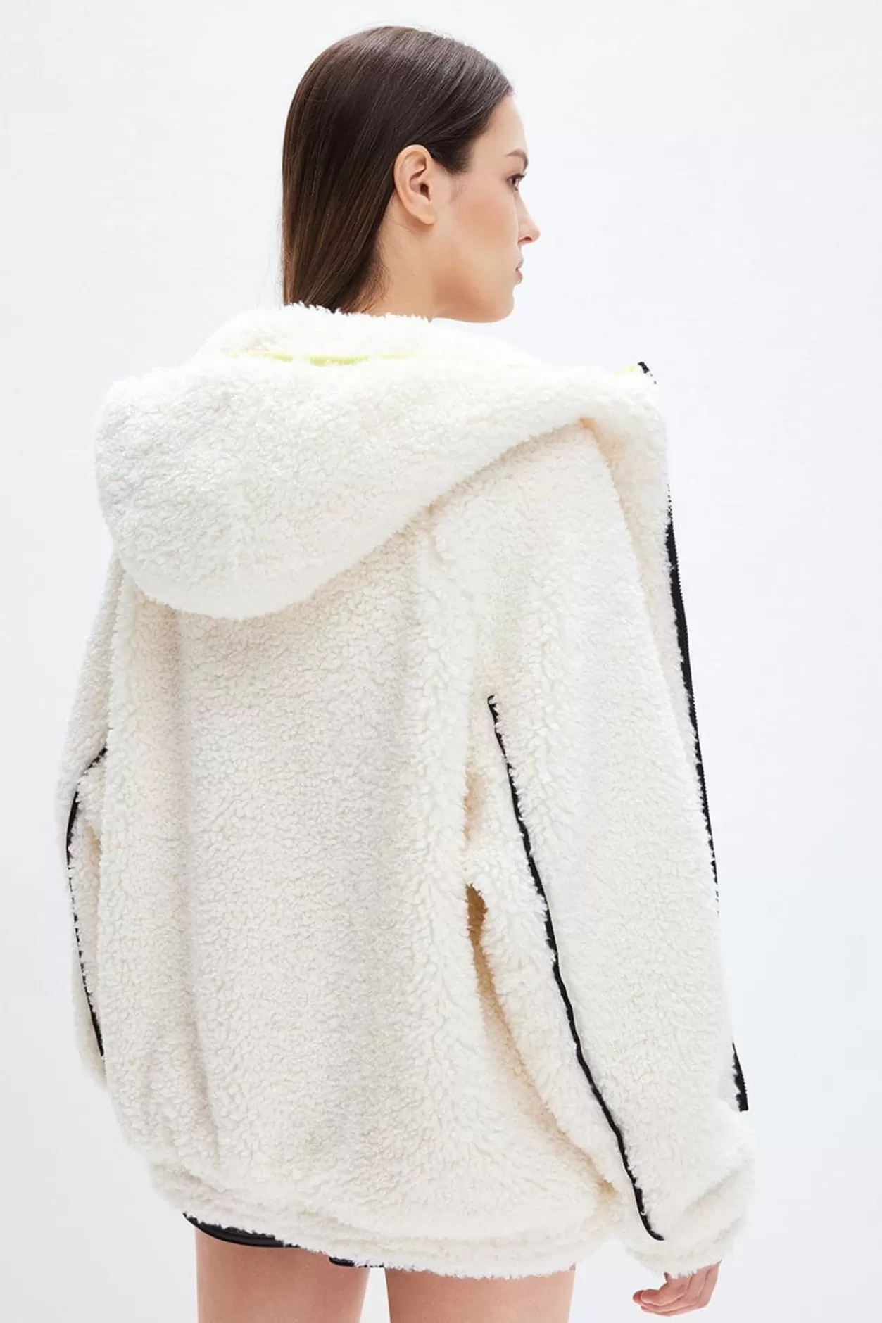 Miss Sixty Sporty Hooded Faux Fur Jacket (Eco-Friendly) Off White Hot