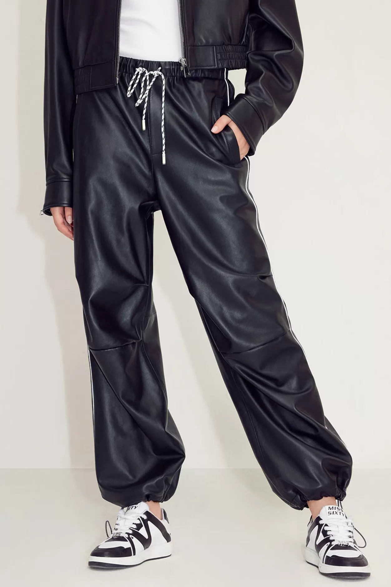 Miss Sixty Sporty Style Leather Pant Black Discount