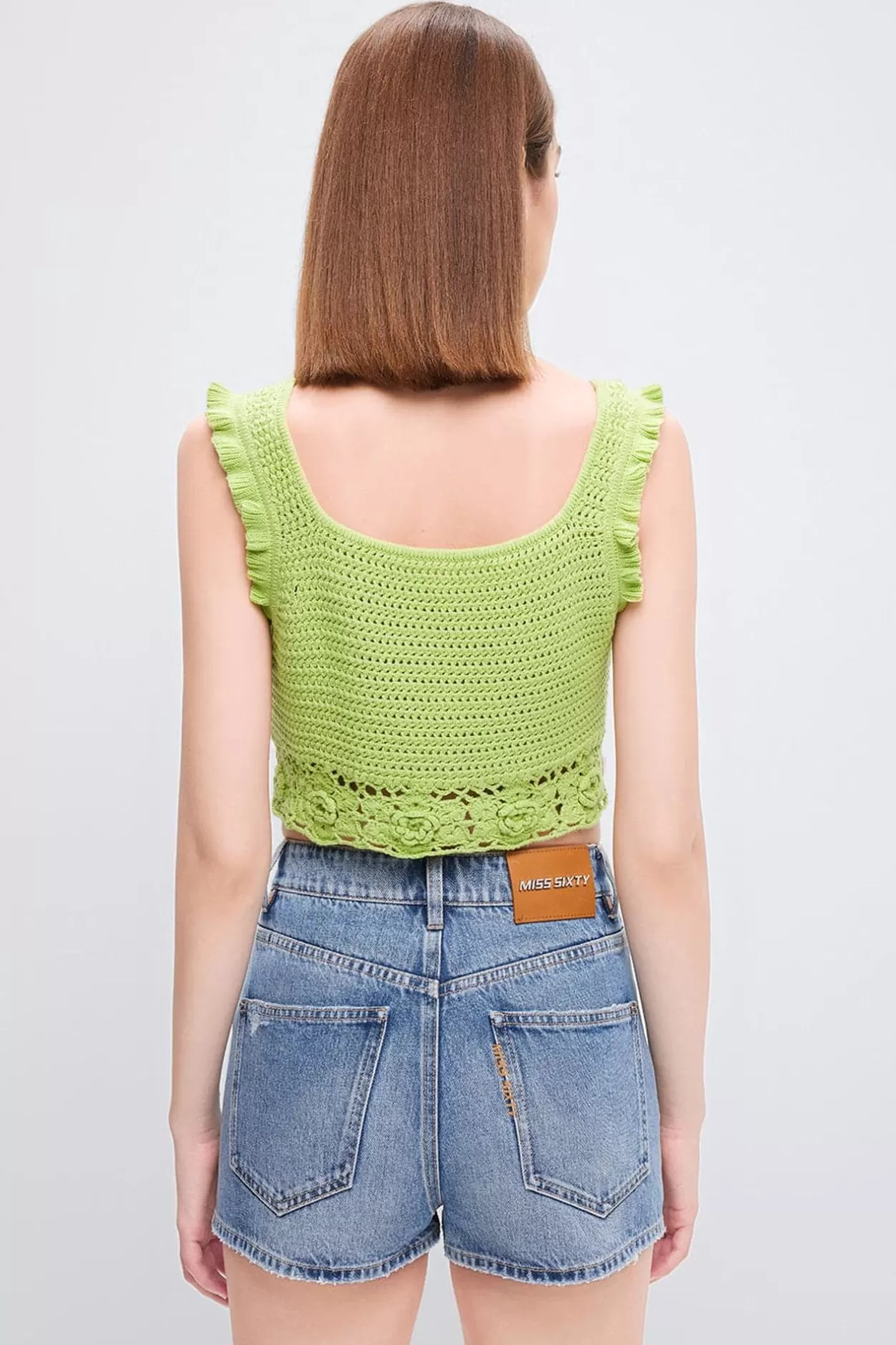 Miss Sixty Square Neck Cropped Woven Tank Top Fashion