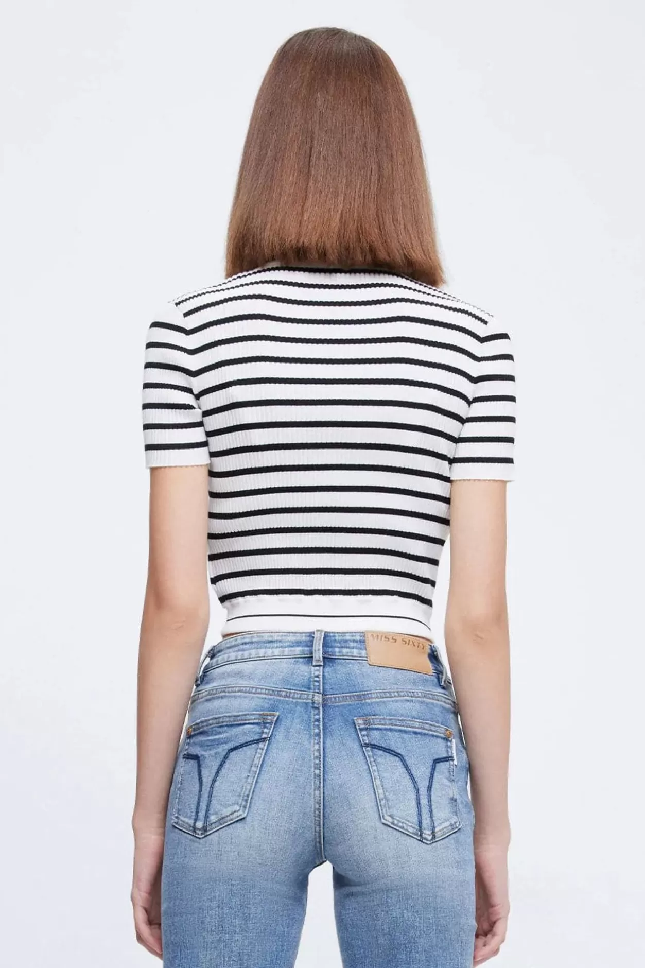 Miss Sixty Square Neck Striped High Stretch Knitted Top Black/White Shop