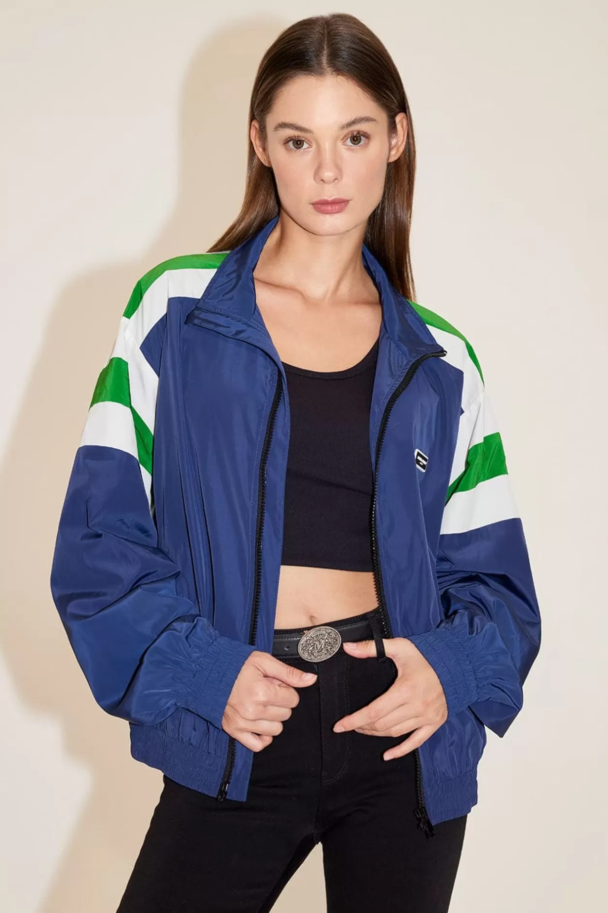 Miss Sixty Stand Collar Colourblock Sporty Jacket Dark Blue Best Sale