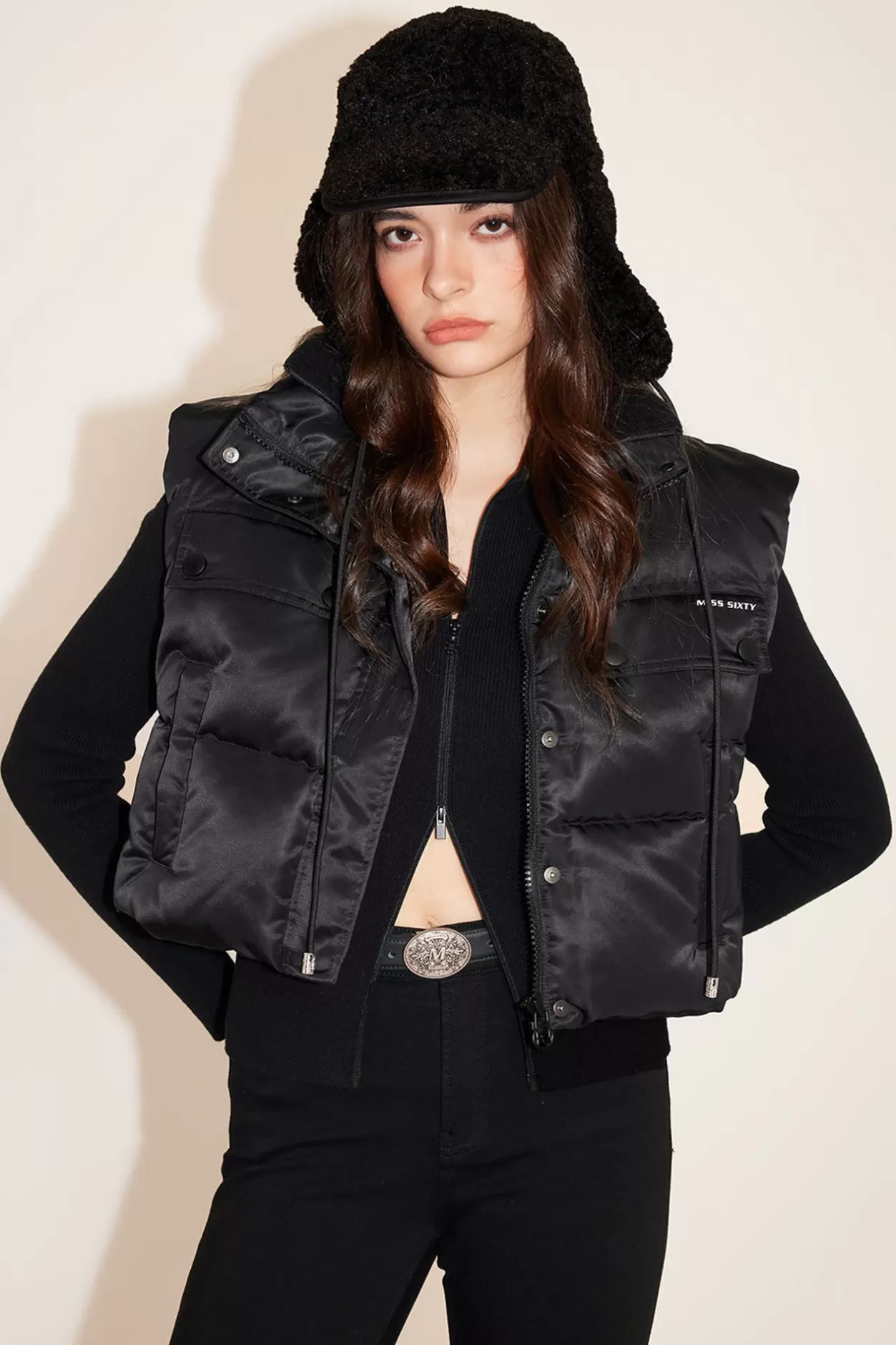 Miss Sixty Stand Collar Cropped Down Jacket Black Best