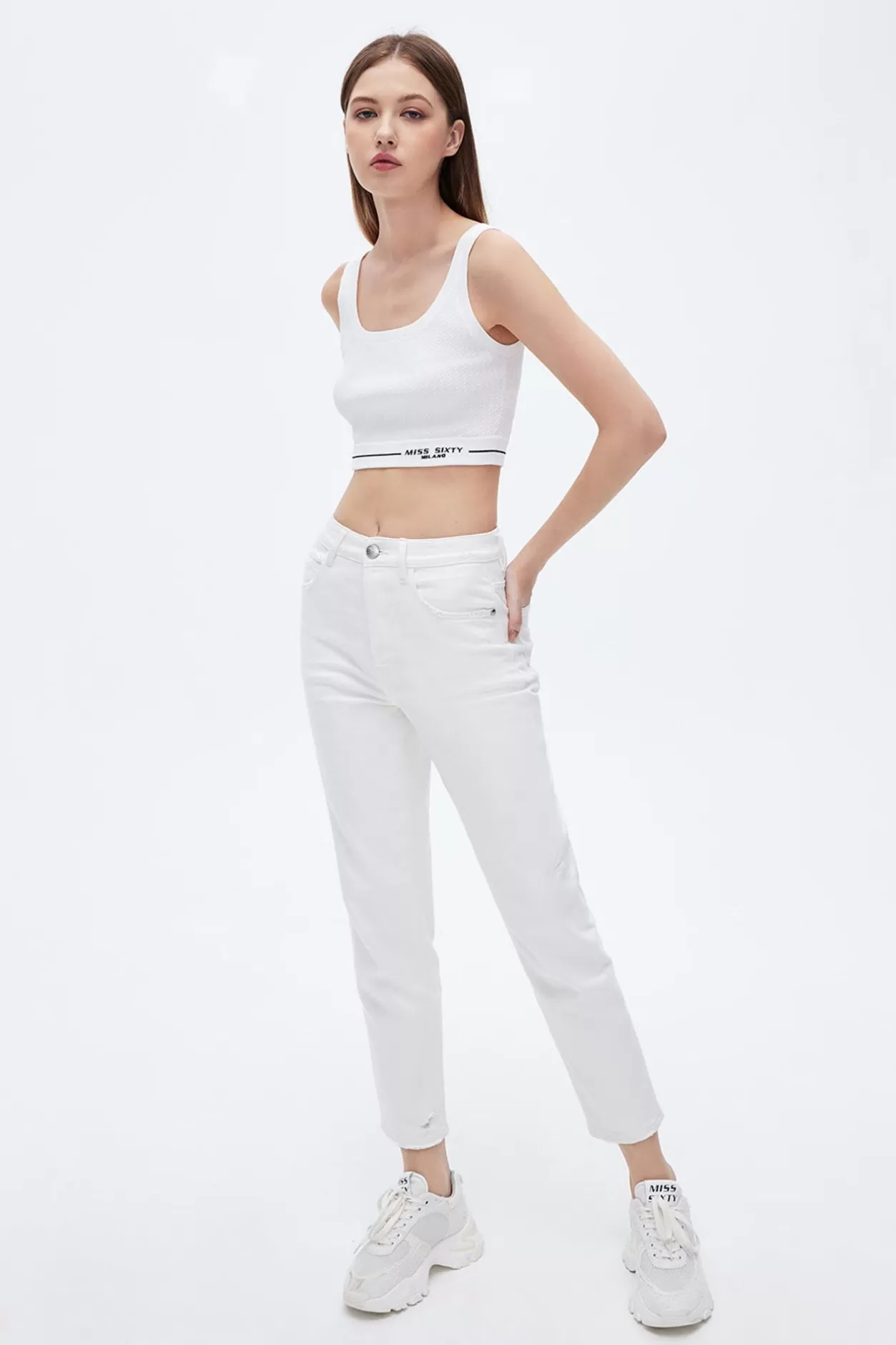 Miss Sixty Straight Denim Jeans With Silk White Outlet