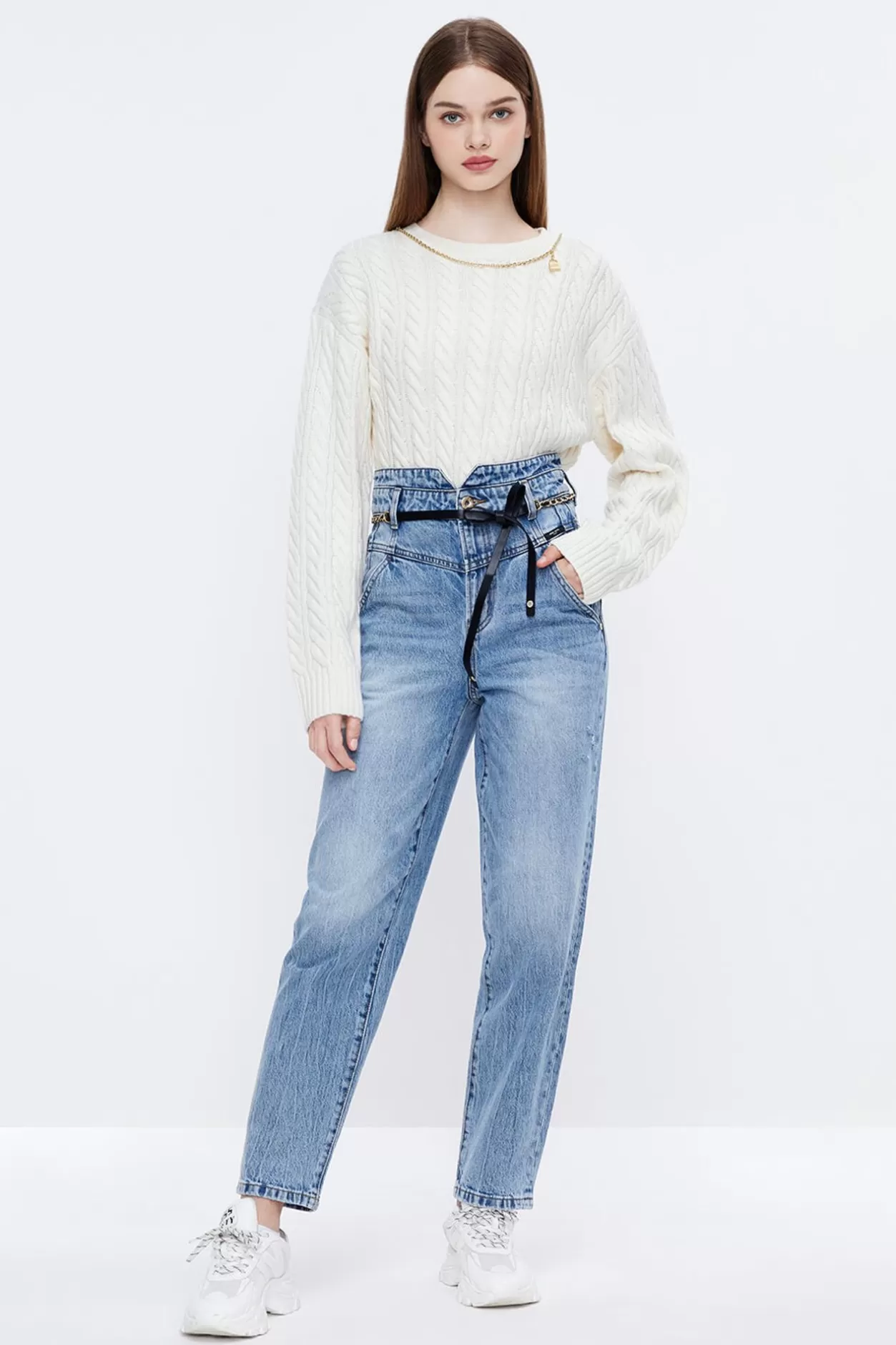 Miss Sixty Straight Fit Jeans With Chain Middle Blue Best Sale