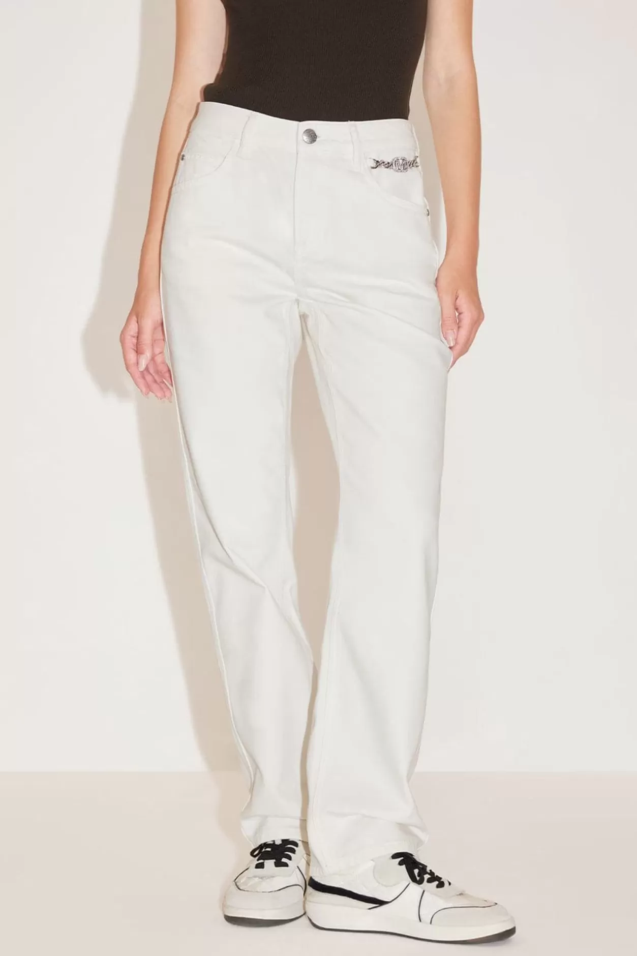 Miss Sixty Straight Pants With Crystal Chain White Sale