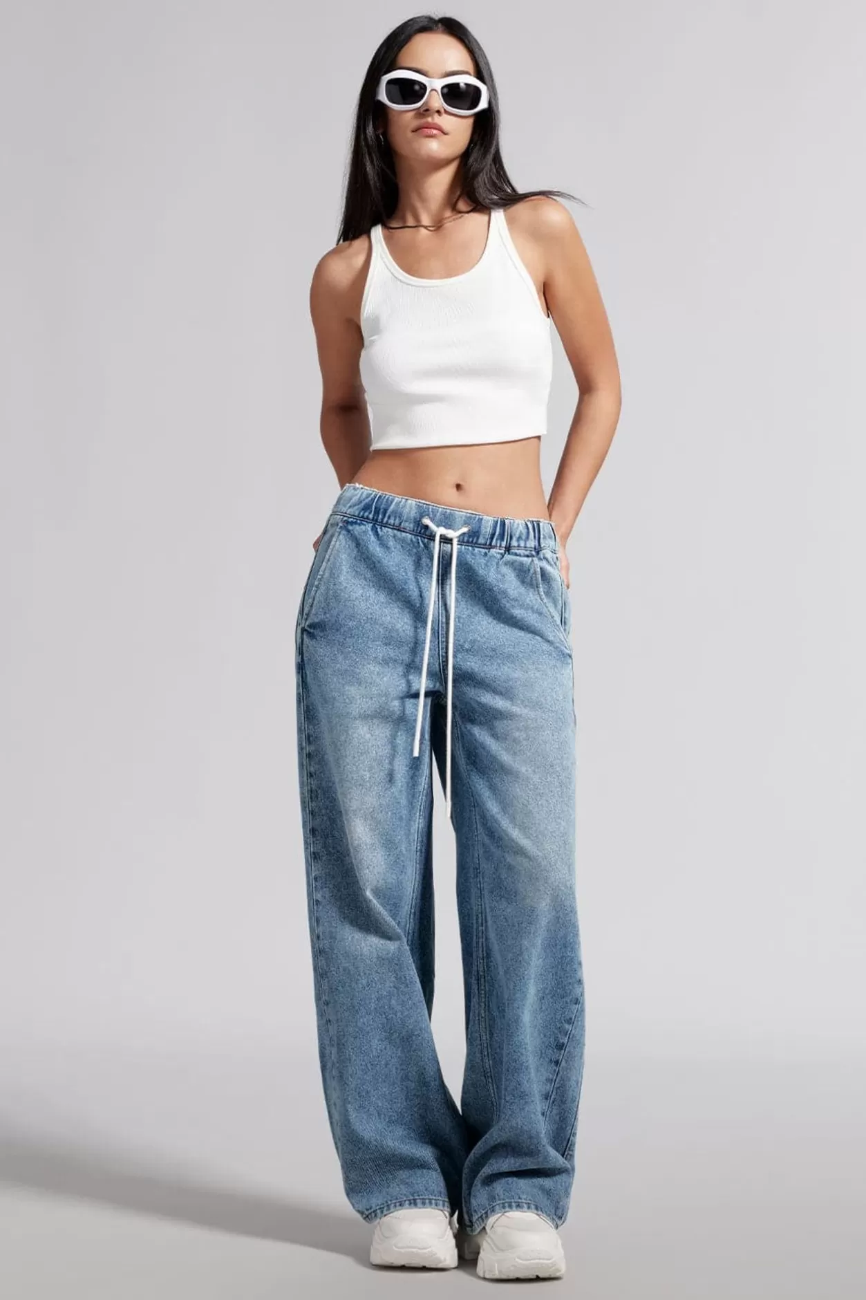 Miss Sixty Straight-Leg Jeans With Elastic Waist Light Blue Flash Sale