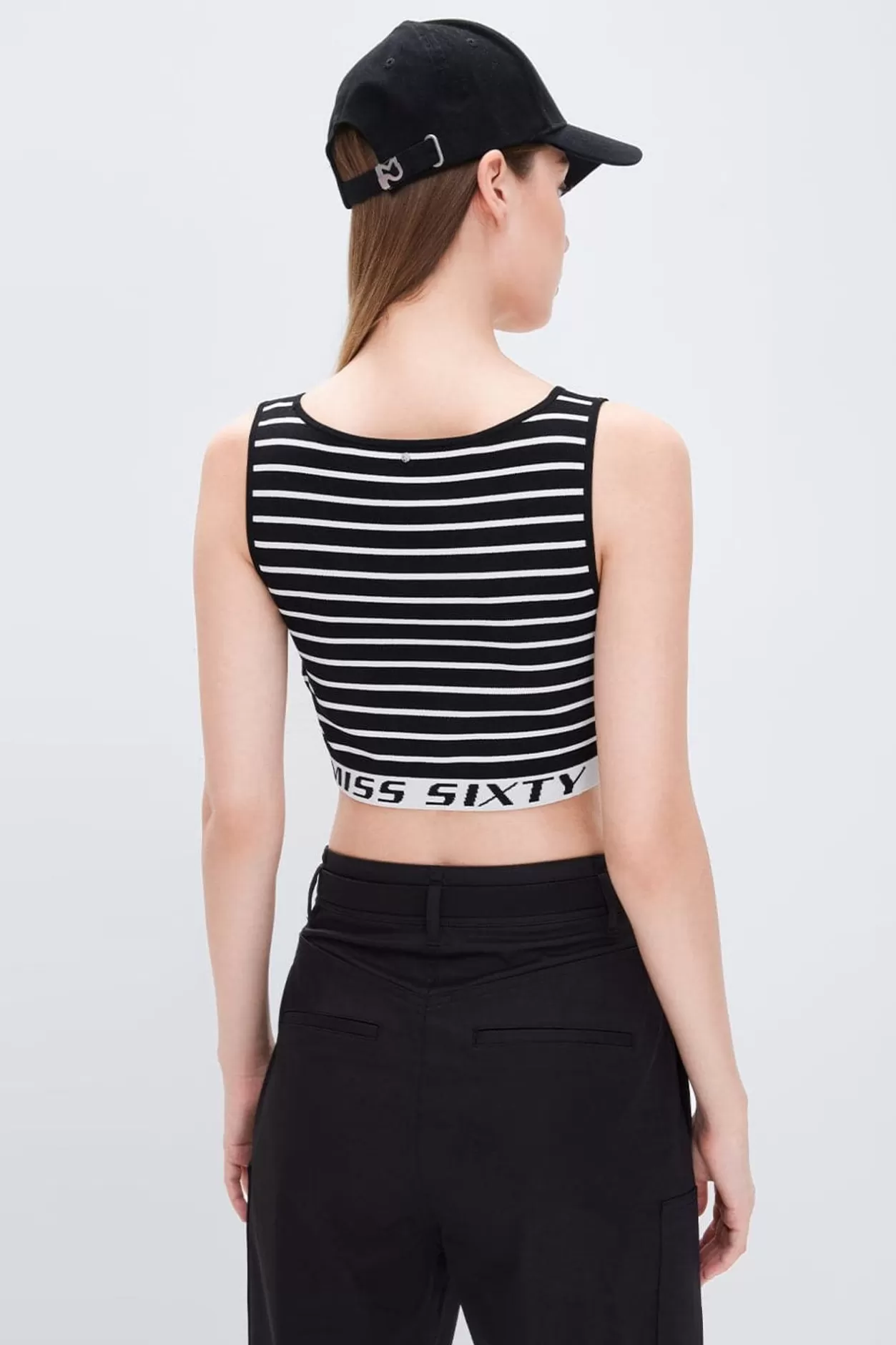 Miss Sixty Striped Cropped Stretchy Vest Black/White Sale