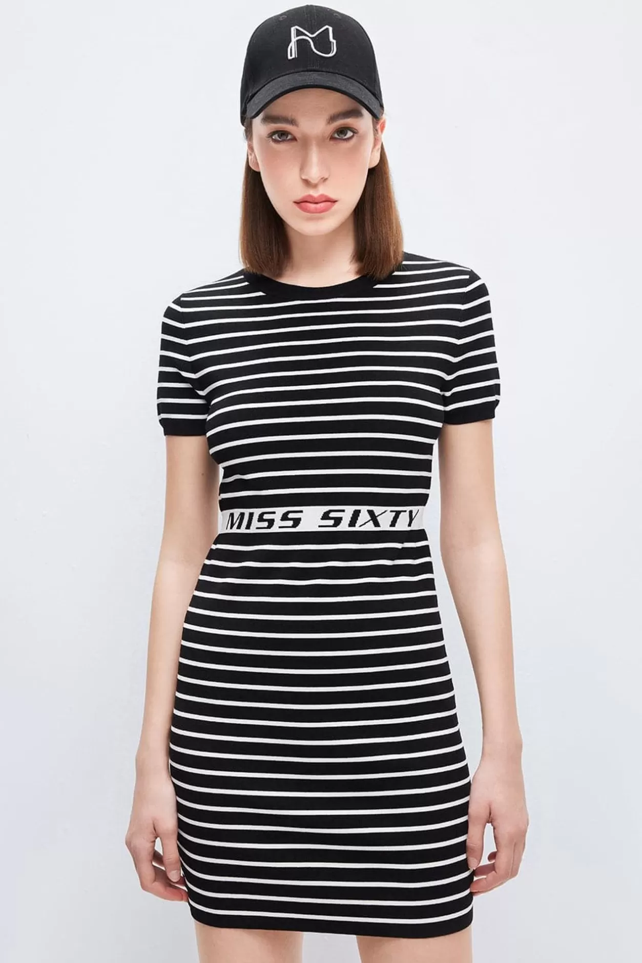 Miss Sixty Striped Stretchy Dress Black/White Flash Sale