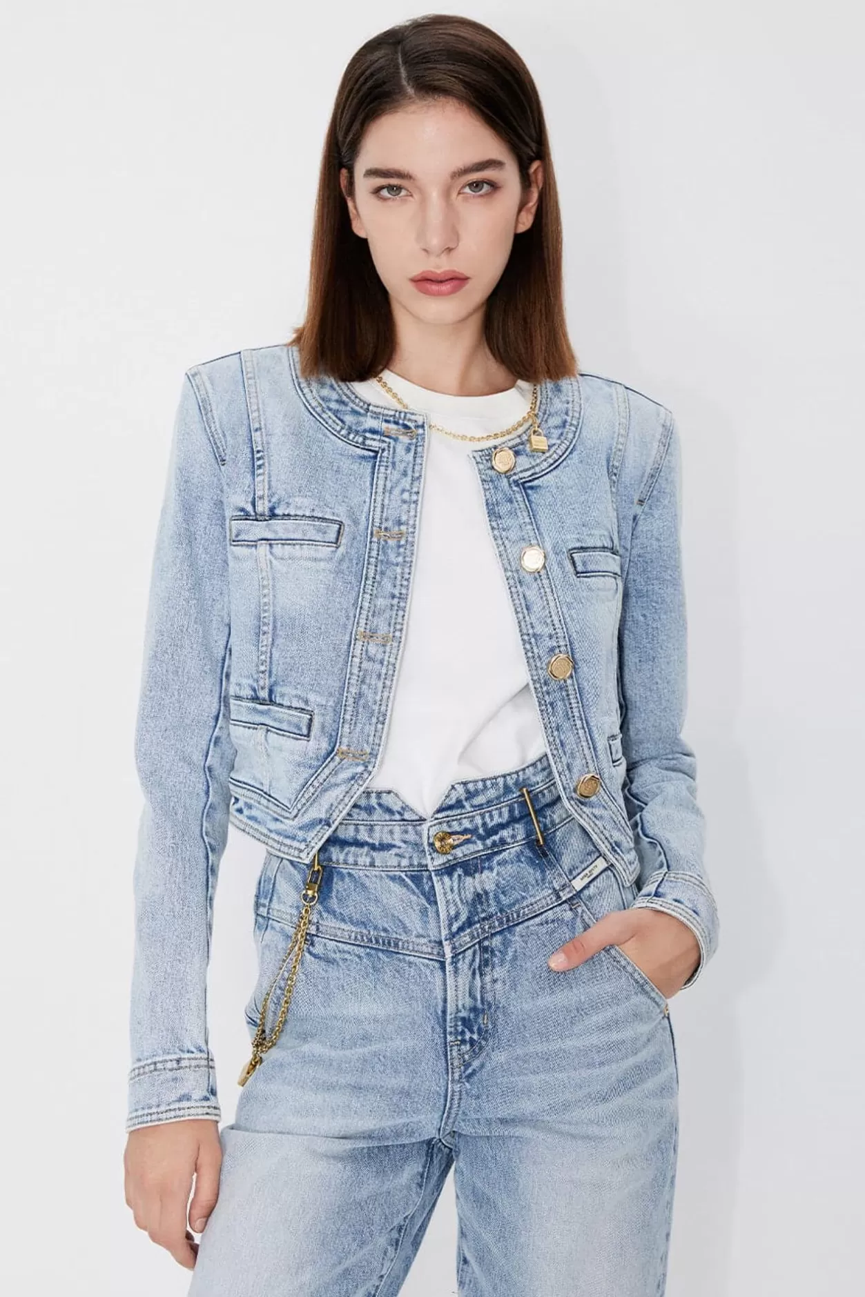 Miss Sixty Stylish Cropped Denim Jacket Middle Blue Best Sale