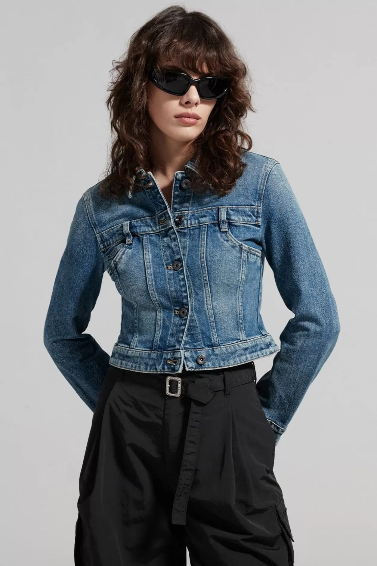 Miss Sixty Stylish Gray Blue Cropped Denim Jacket Grey Blue Online