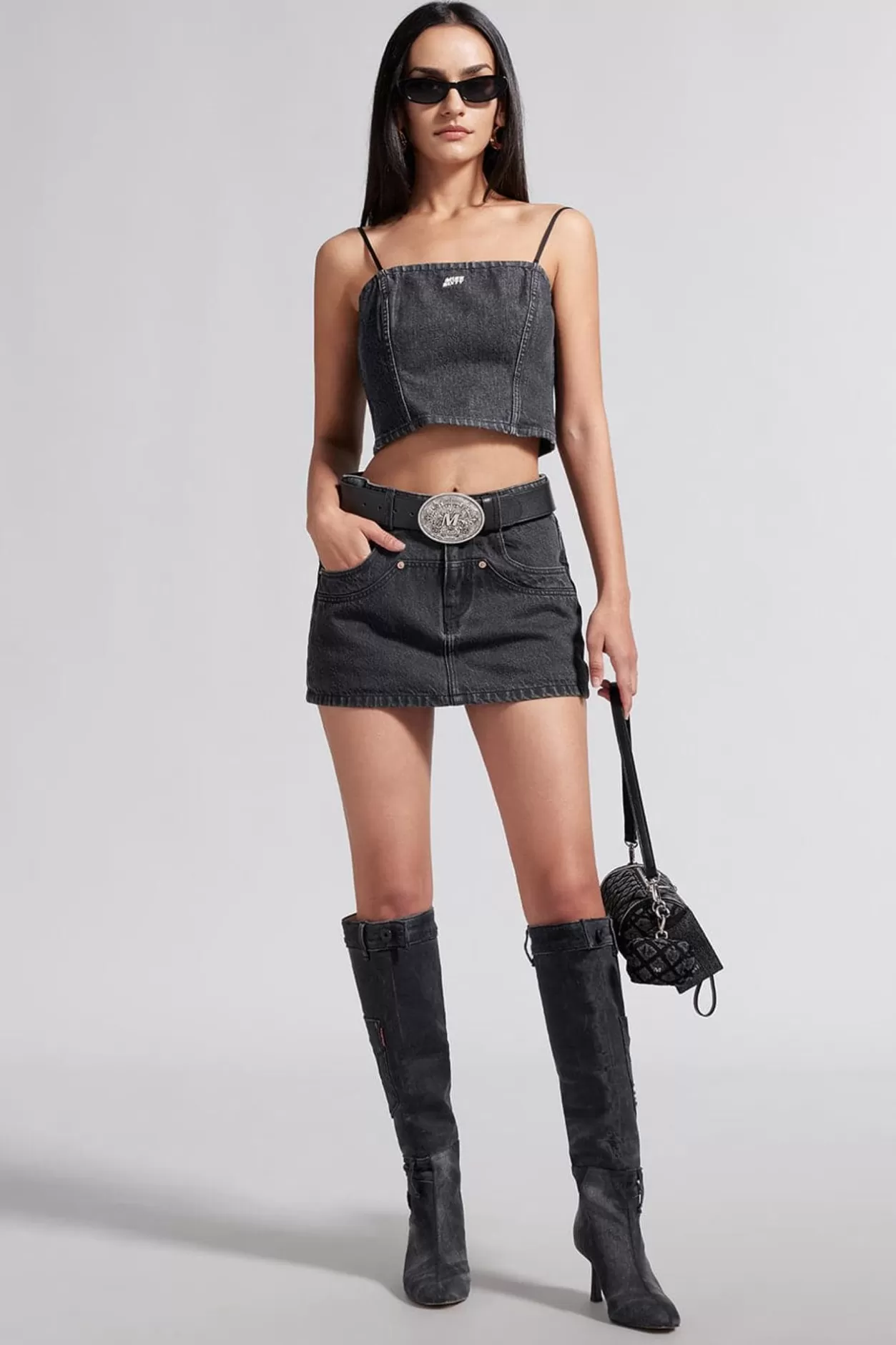 Miss Sixty Stylish Patchwork Denim Shorts Black Fog Hot