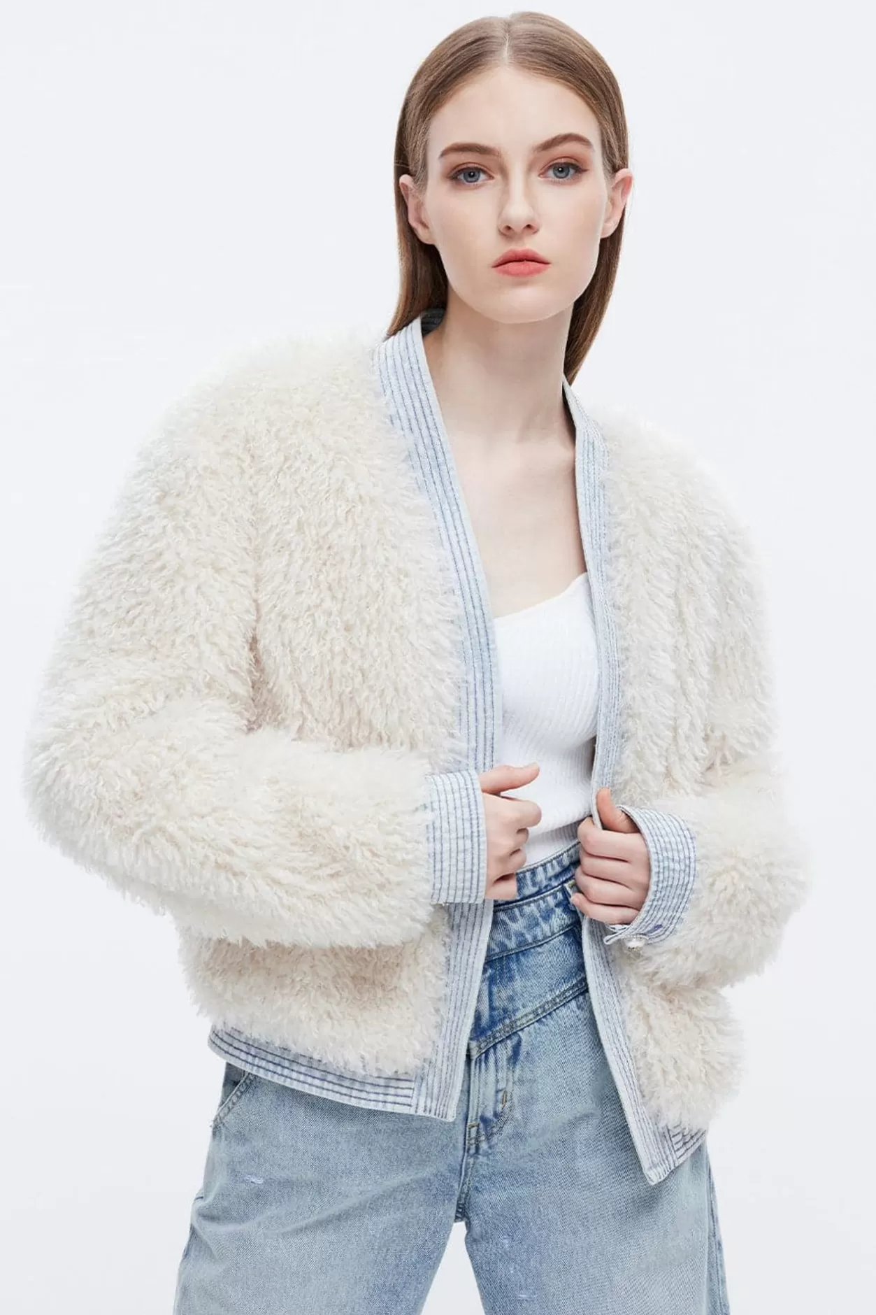 Miss Sixty Stylish Splicing Fur Jacket Off White Discount