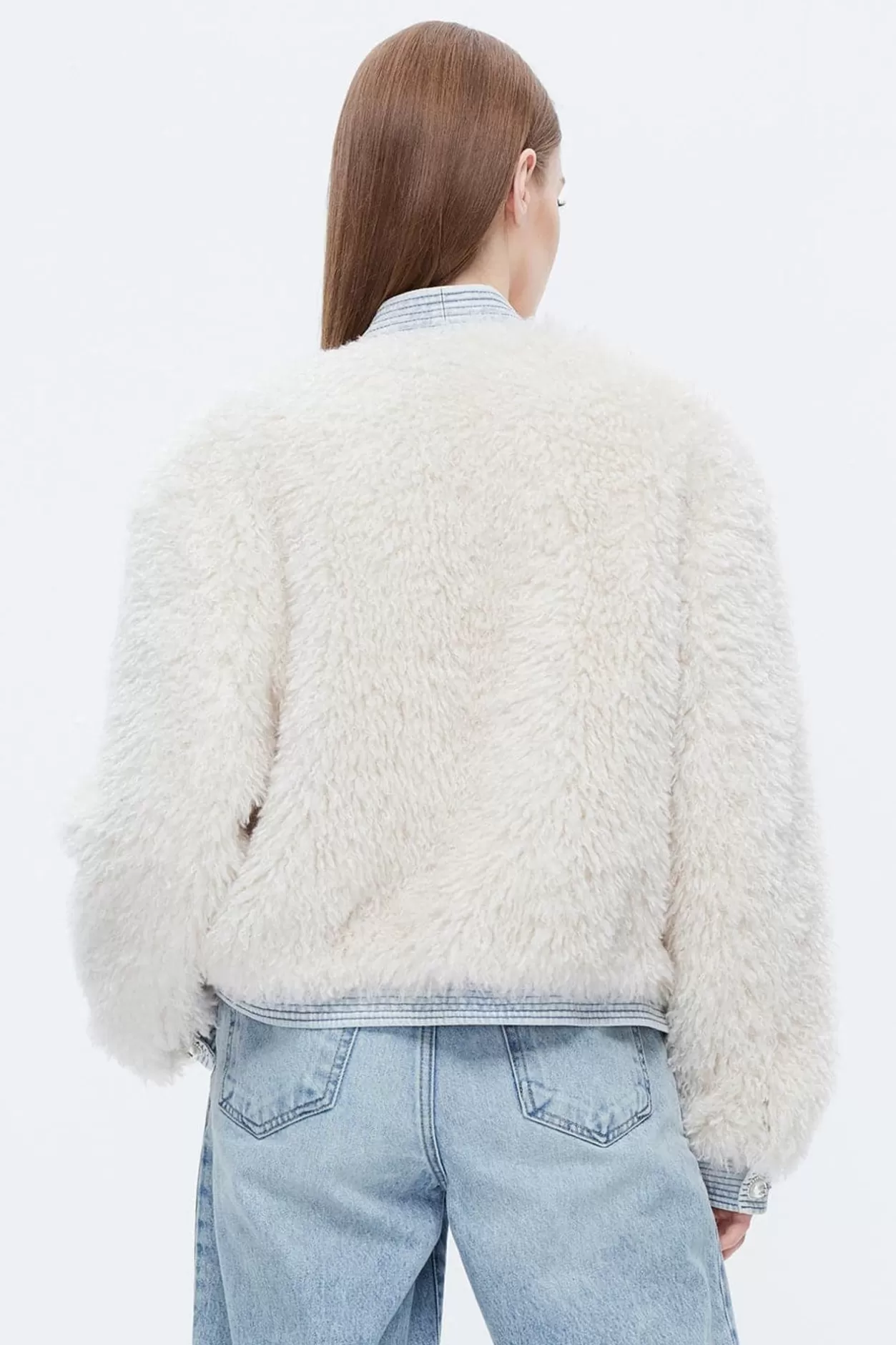 Miss Sixty Stylish Splicing Fur Jacket Off White Discount