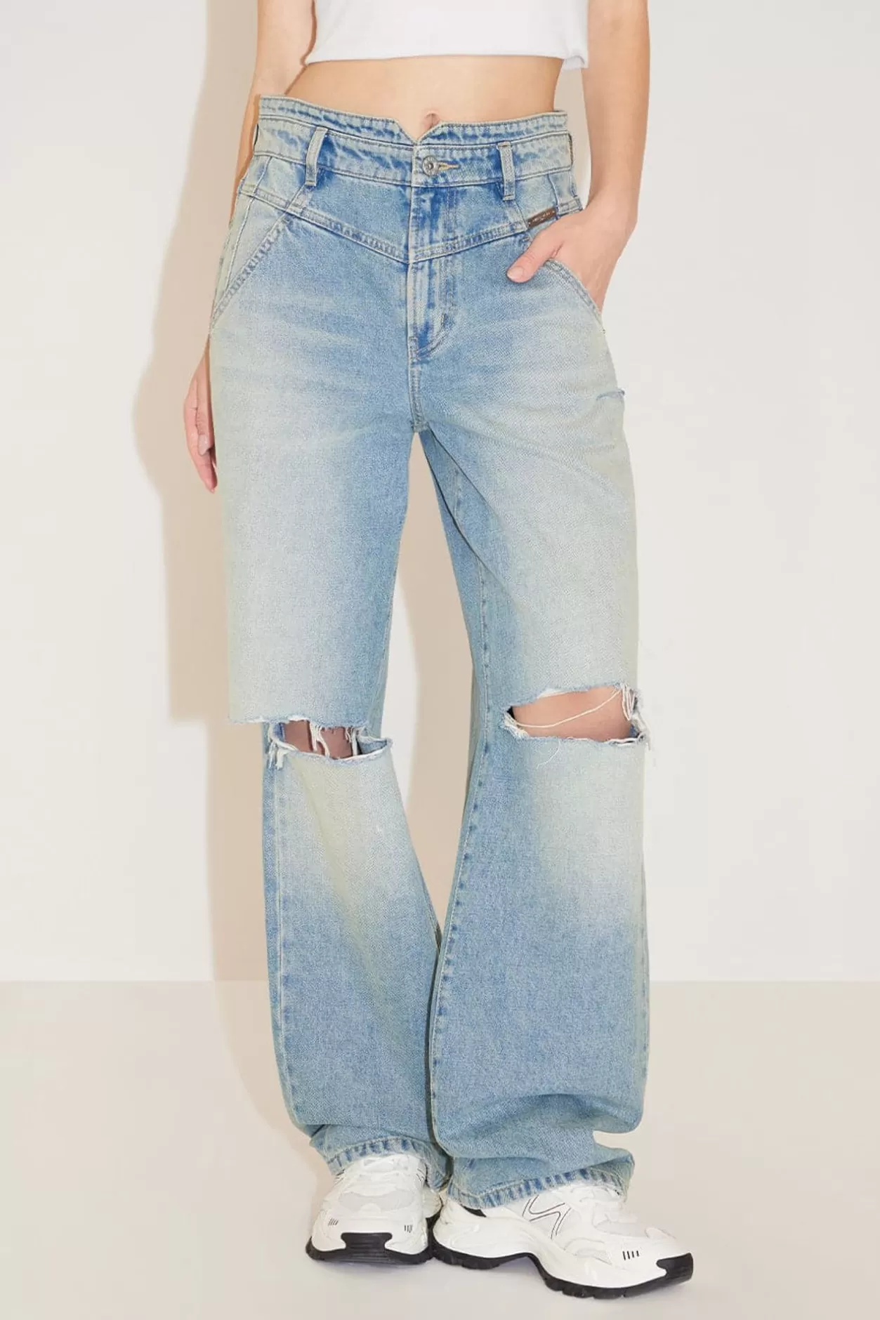 Miss Sixty Stylish Wide Leg Ripped Jeans Grey Blue Store