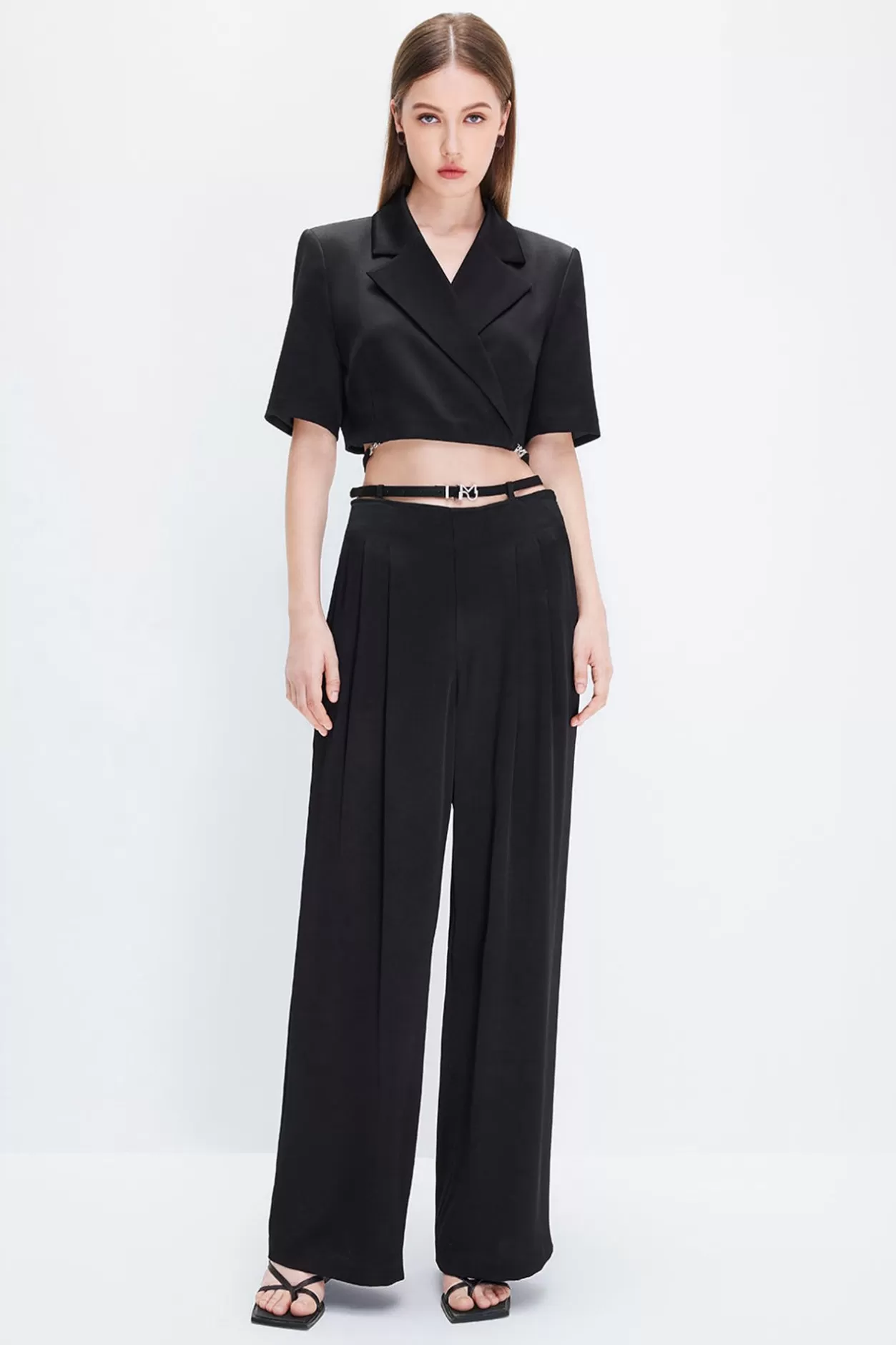 Miss Sixty Triacetate Cutout Drape Wide-Leg Pants Black Clearance