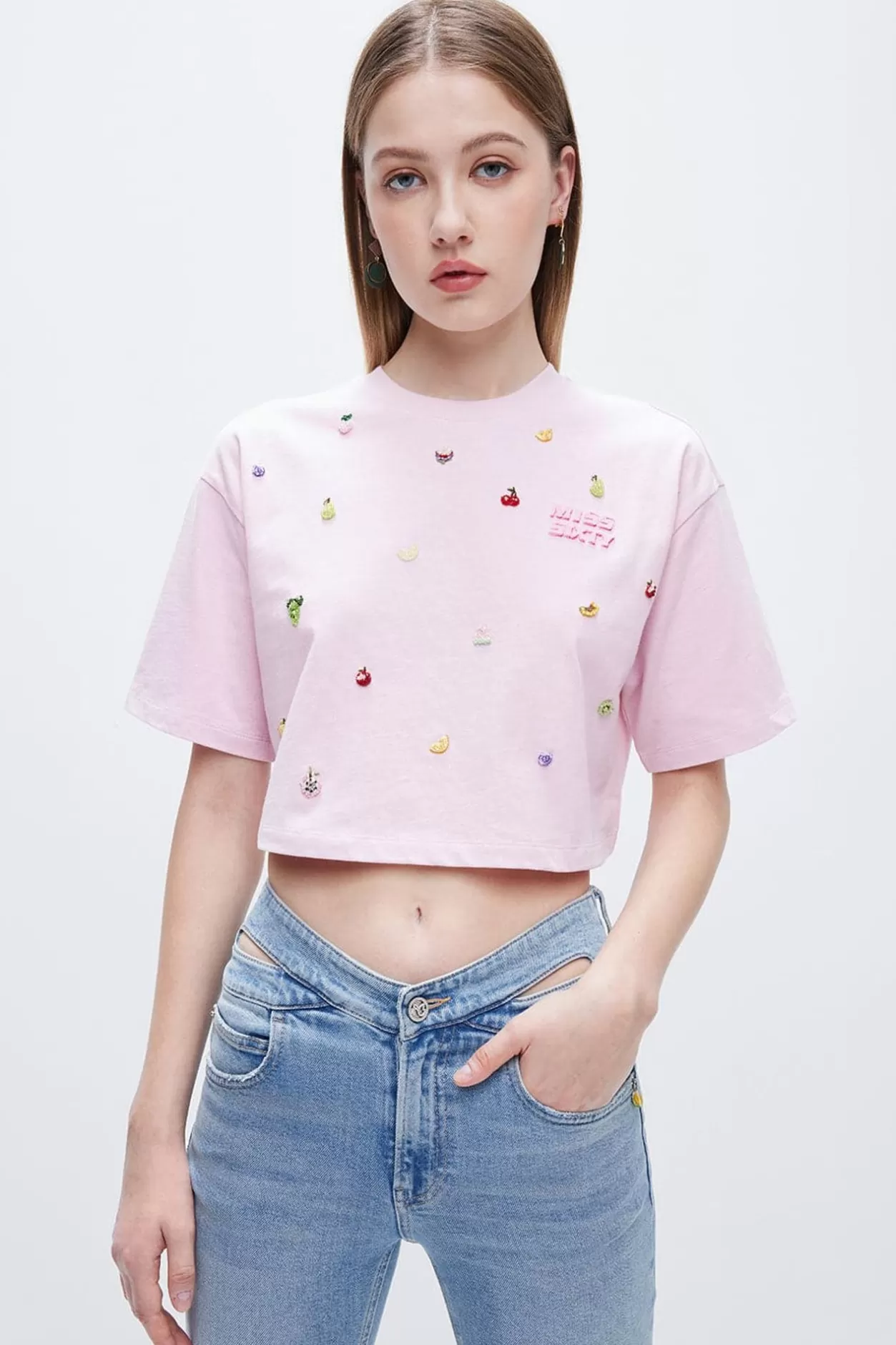 Miss Sixty T-Shirt With Fruit And Beaded Embroidered Best