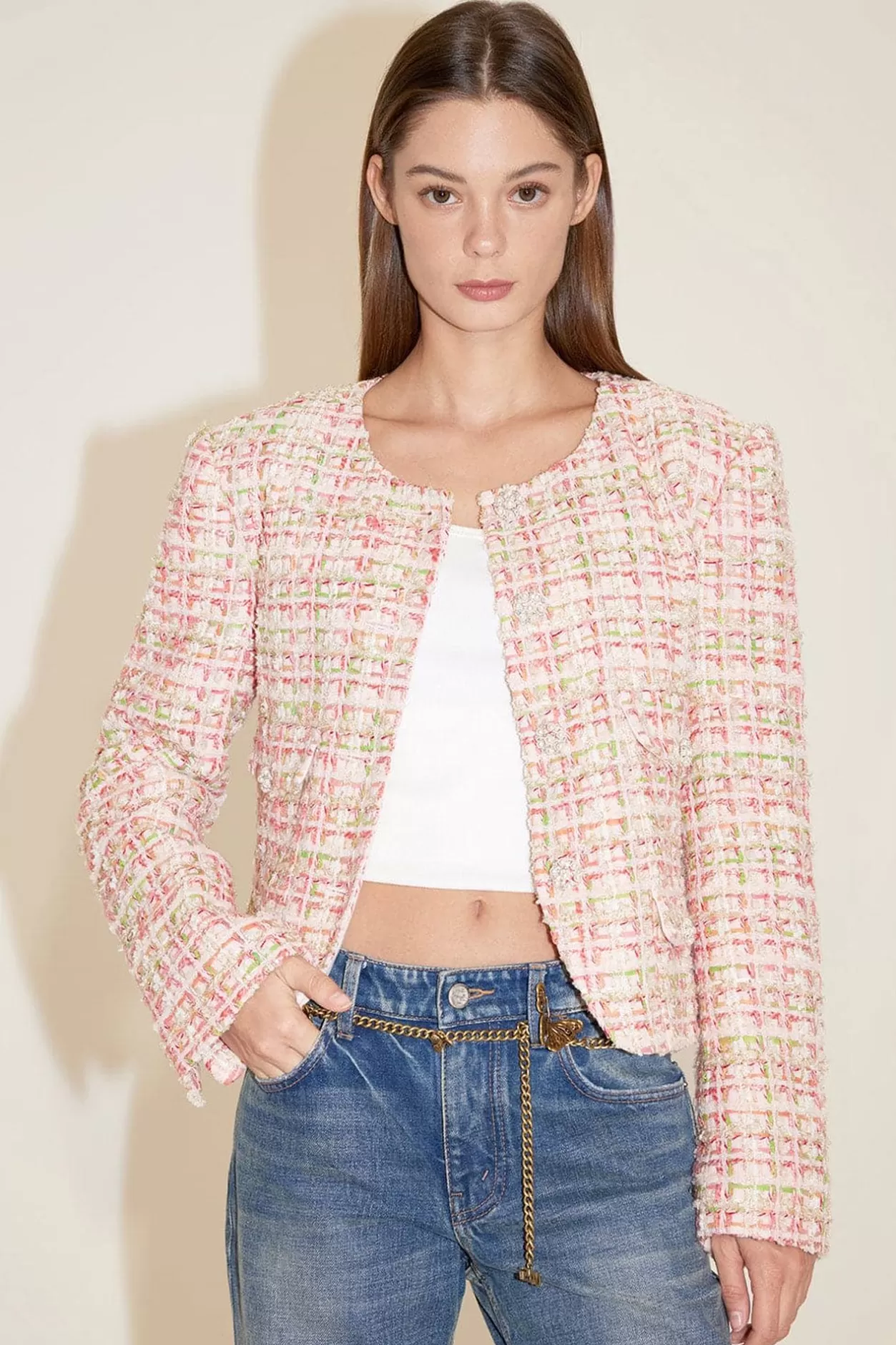 Miss Sixty Tweed Quilted Jacket Multicolour Discount