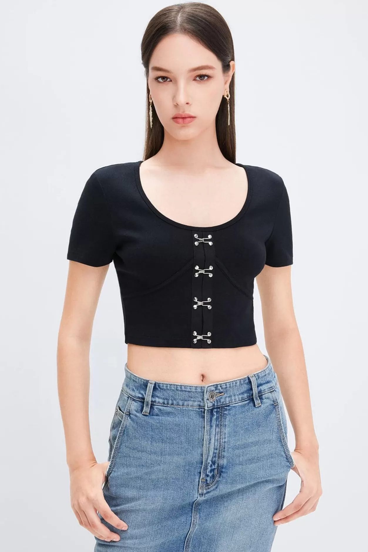 Miss Sixty U Neck Slim Fit Cropped T-Shirt Best Sale