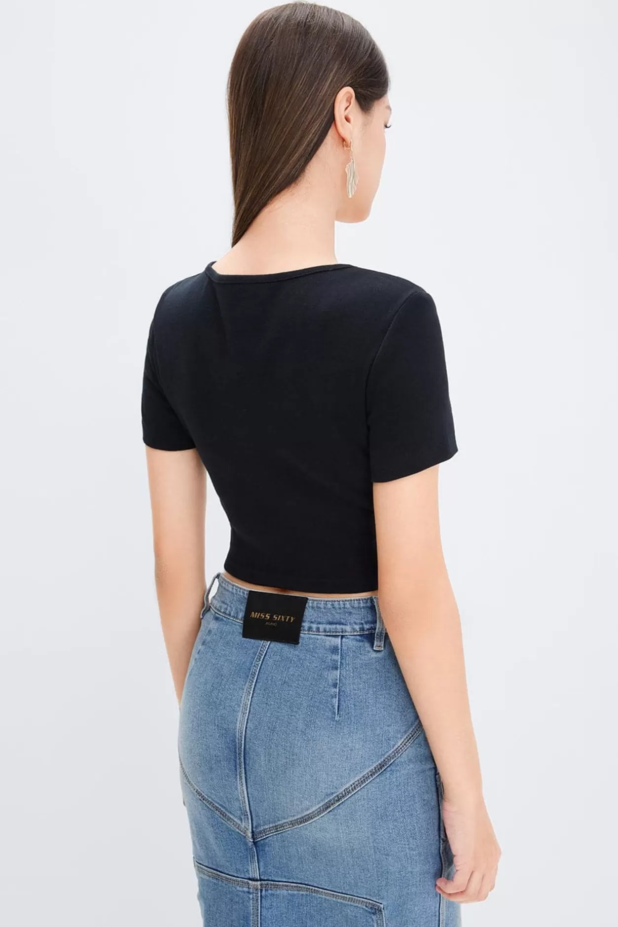 Miss Sixty U Neck Slim Fit Cropped T-Shirt Best Sale