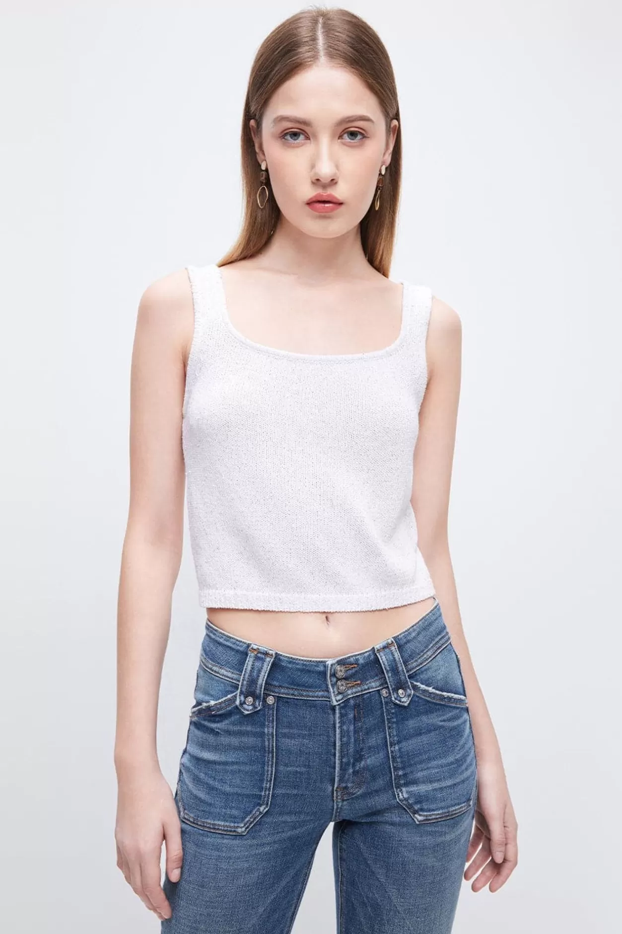 Miss Sixty U-Neck Slim Fit Cropped Woolen Vest White Best Sale