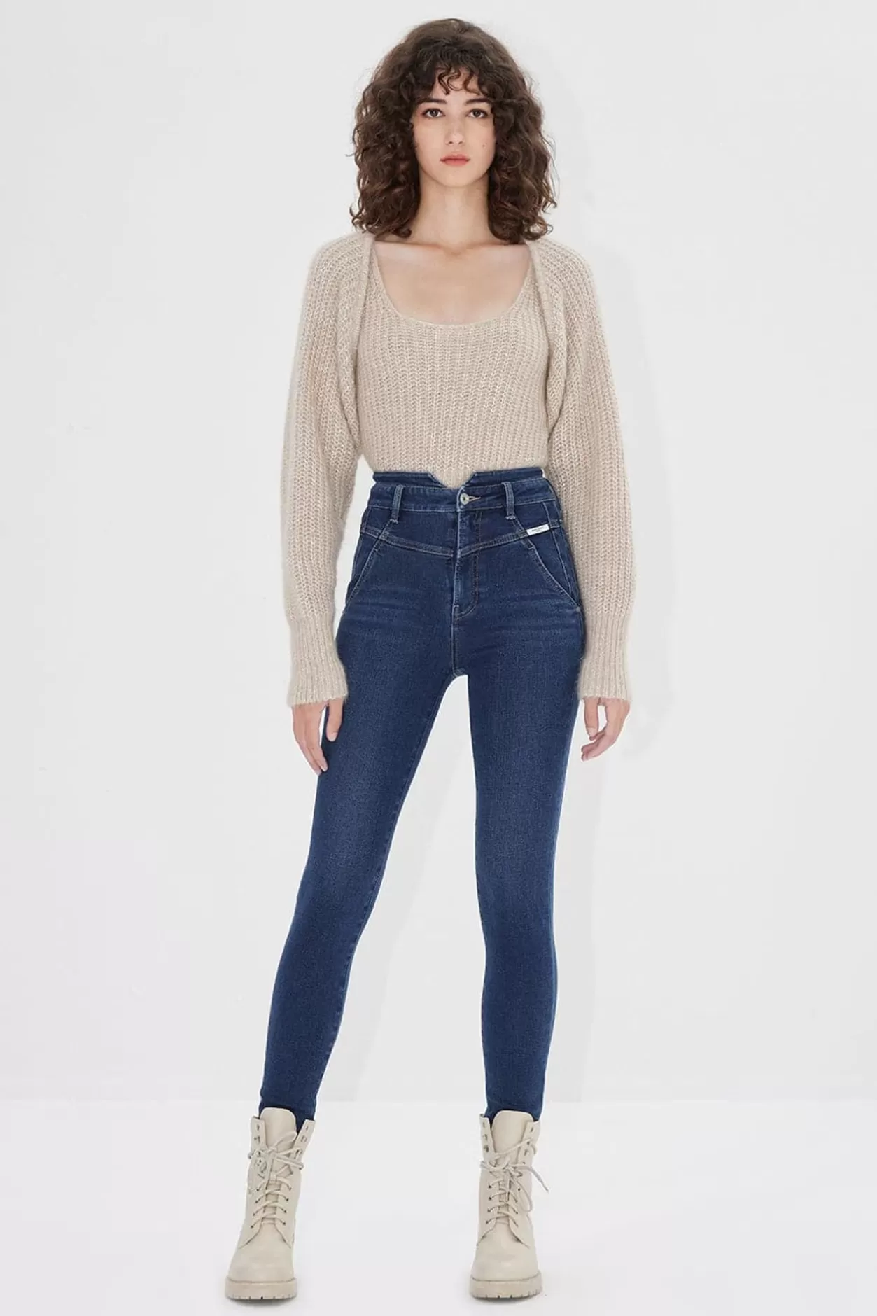 Miss Sixty V Shape High Waist Cashmere Blend Jeans Middle Blue Shop