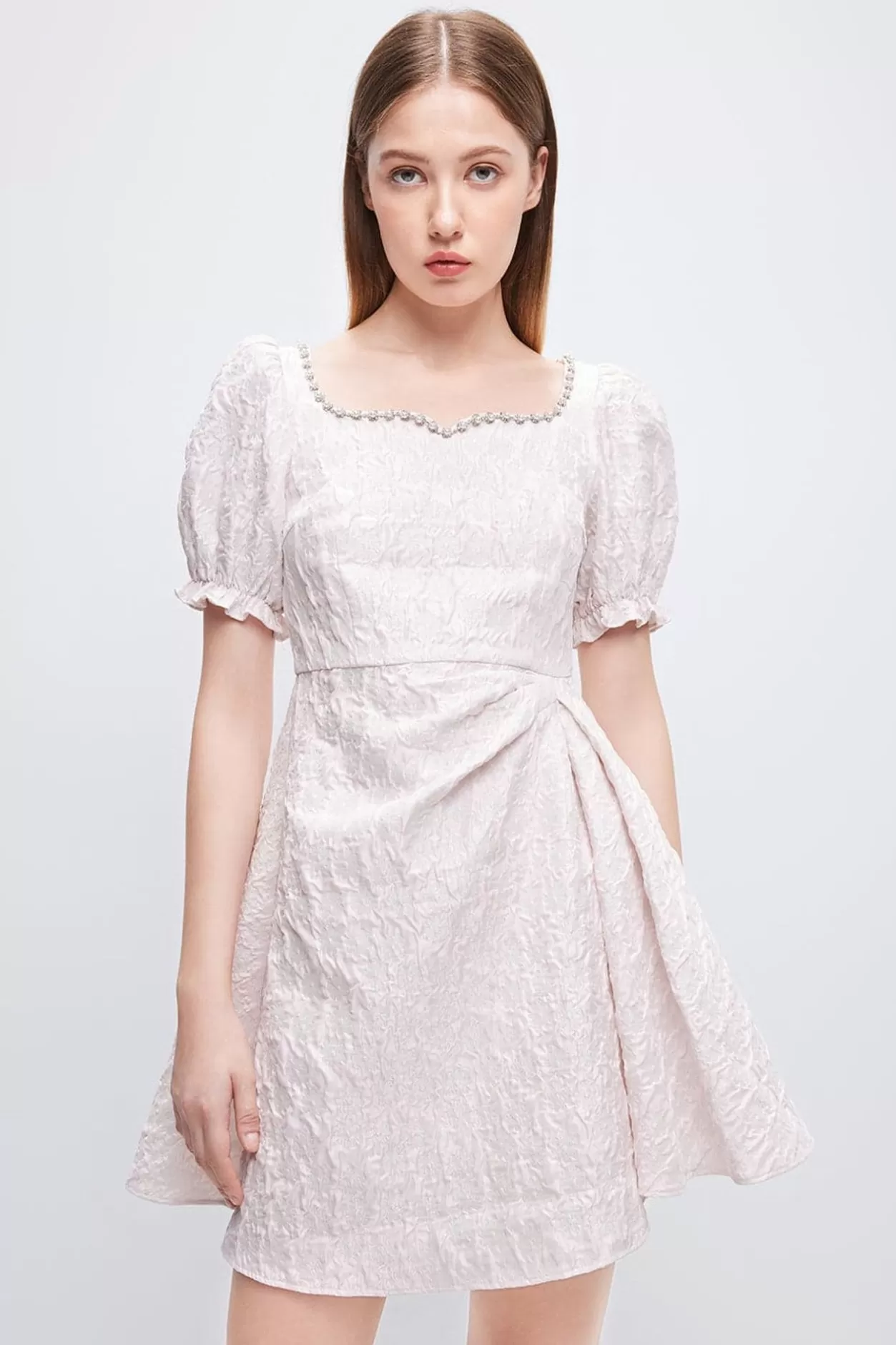 Miss Sixty V-Neck Latern Shape Sleeves Dress Baby Pink Fashion