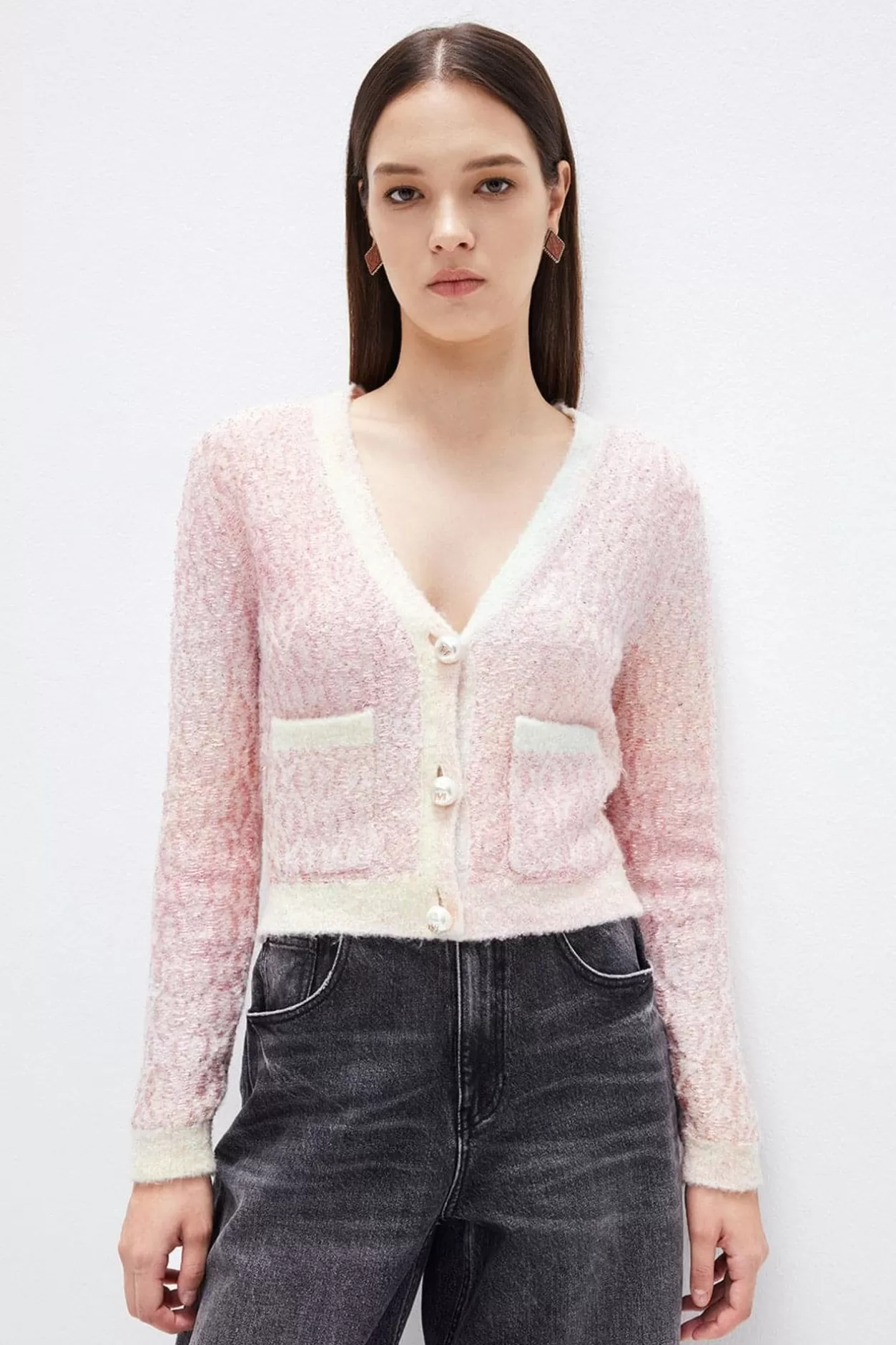 Miss Sixty V-Neck Ombre Wool-Blend Cardigan Pink Sale